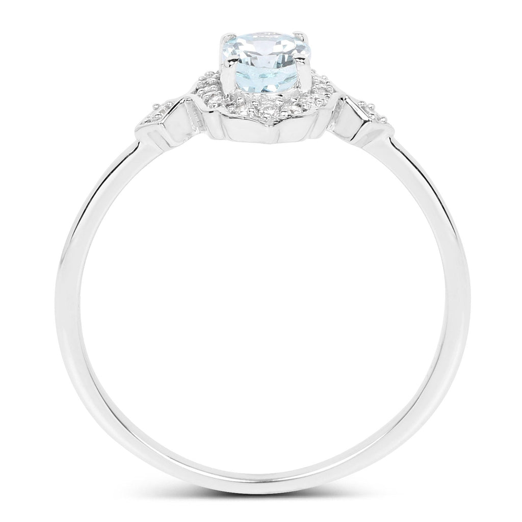 0.48 Carat Genuine Aquamarine and White Diamond 14K White Gold Ring