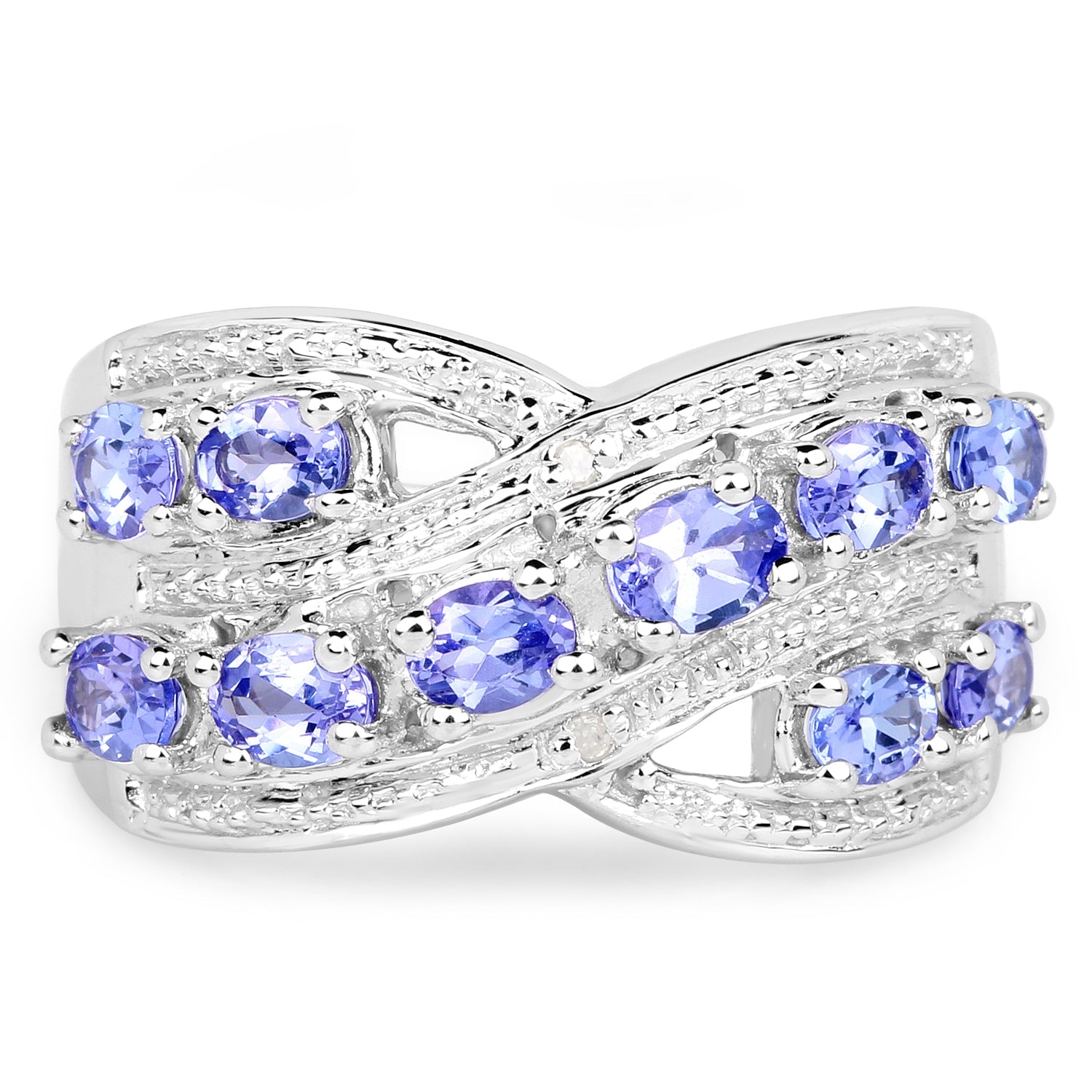1.71 Carat Genuine Tanzanite and White Diamond .925 Sterling Silver Ring