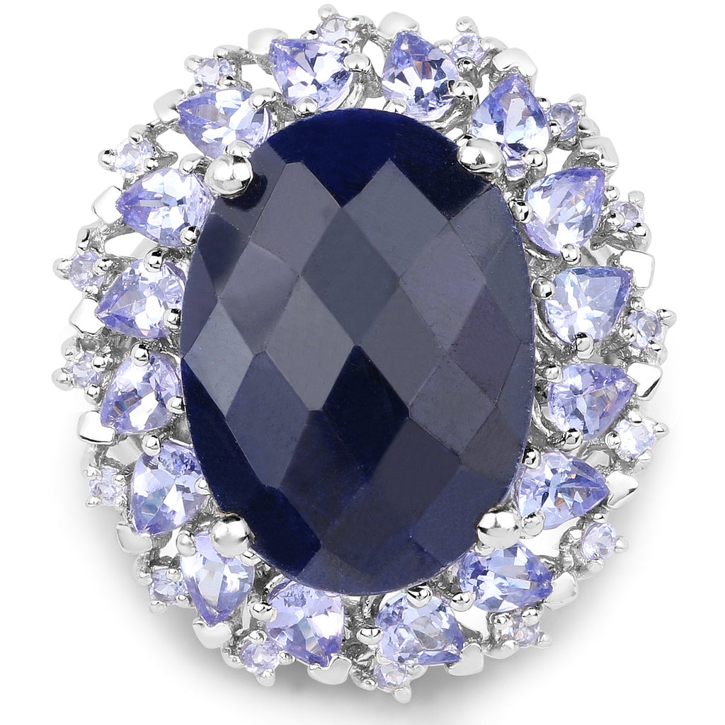 17.81 Carat Dyed Sapphire and Tanzanite .925 Sterling Silver Ring