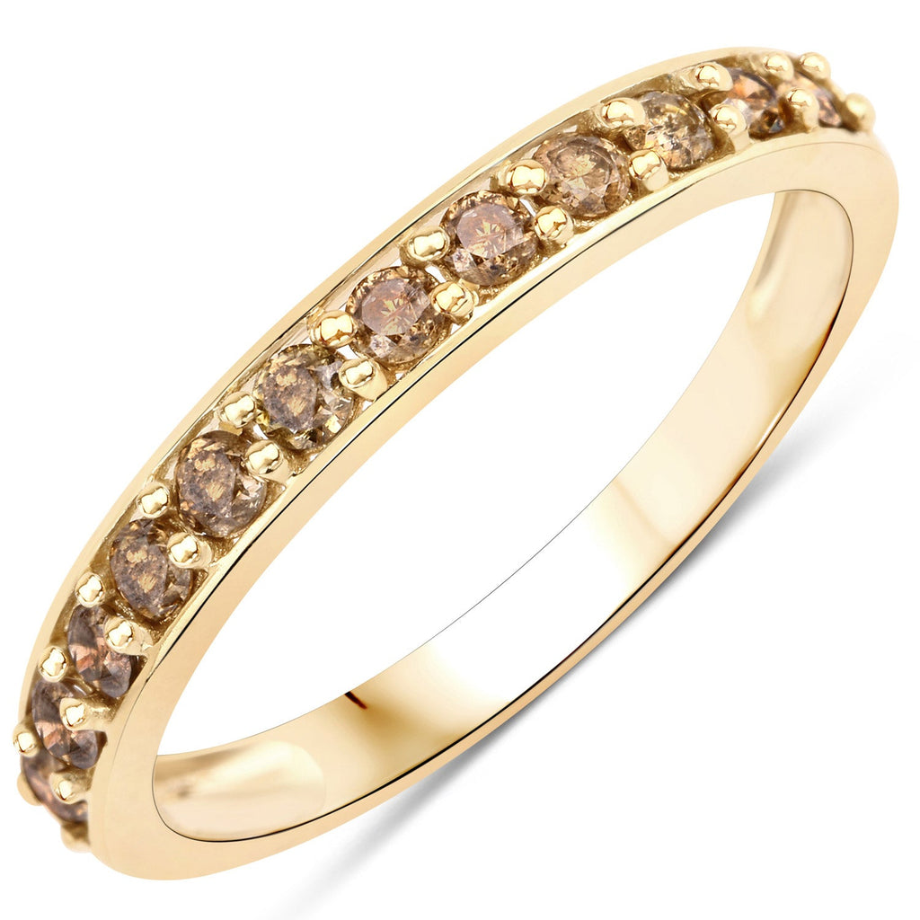 0.45 Carat Genuine Champagne Diamond 14K Yellow Gold Ring (I1-I2)