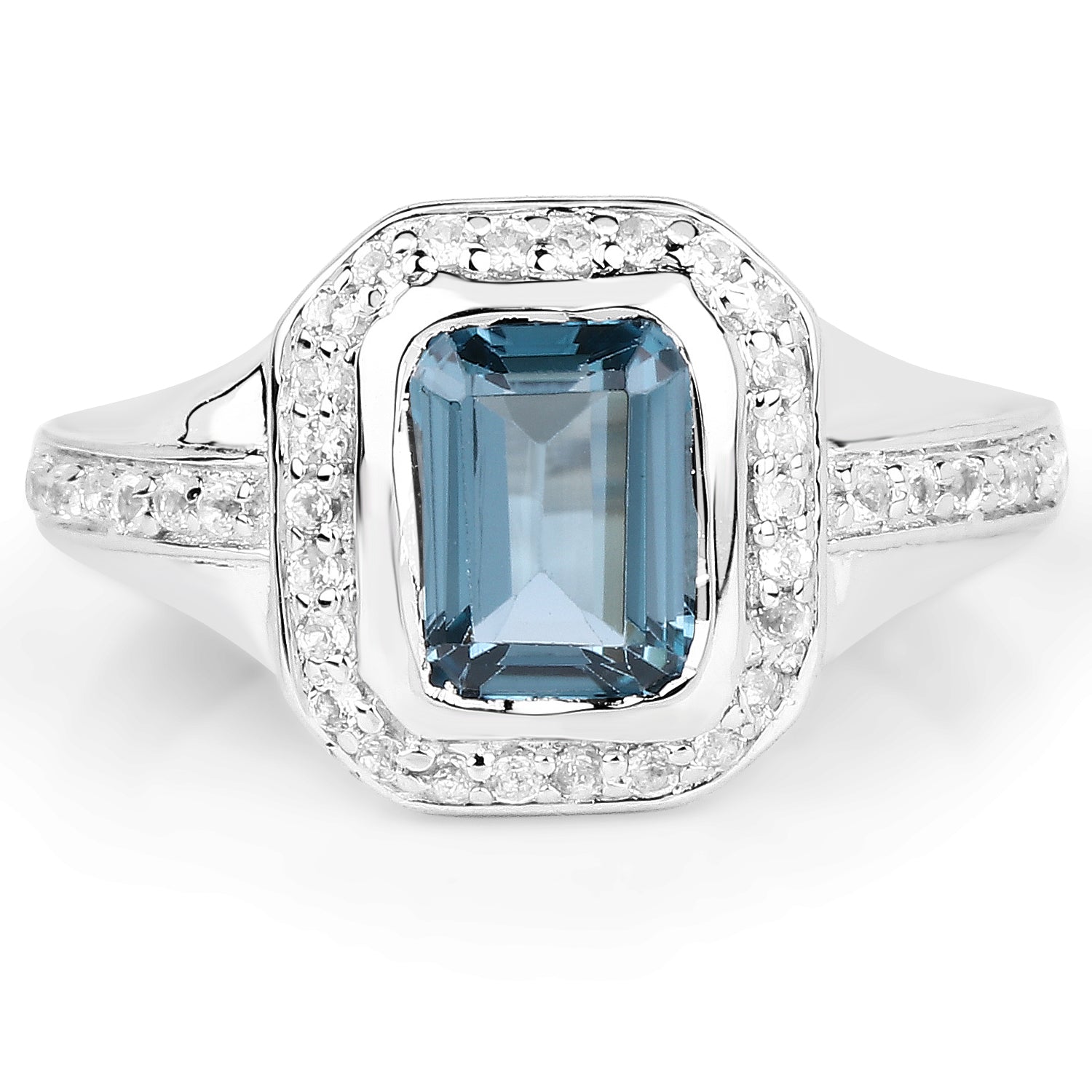 2.29 Carat Genuine London Blue Topaz and White Topaz .925 Sterling Silver Ring