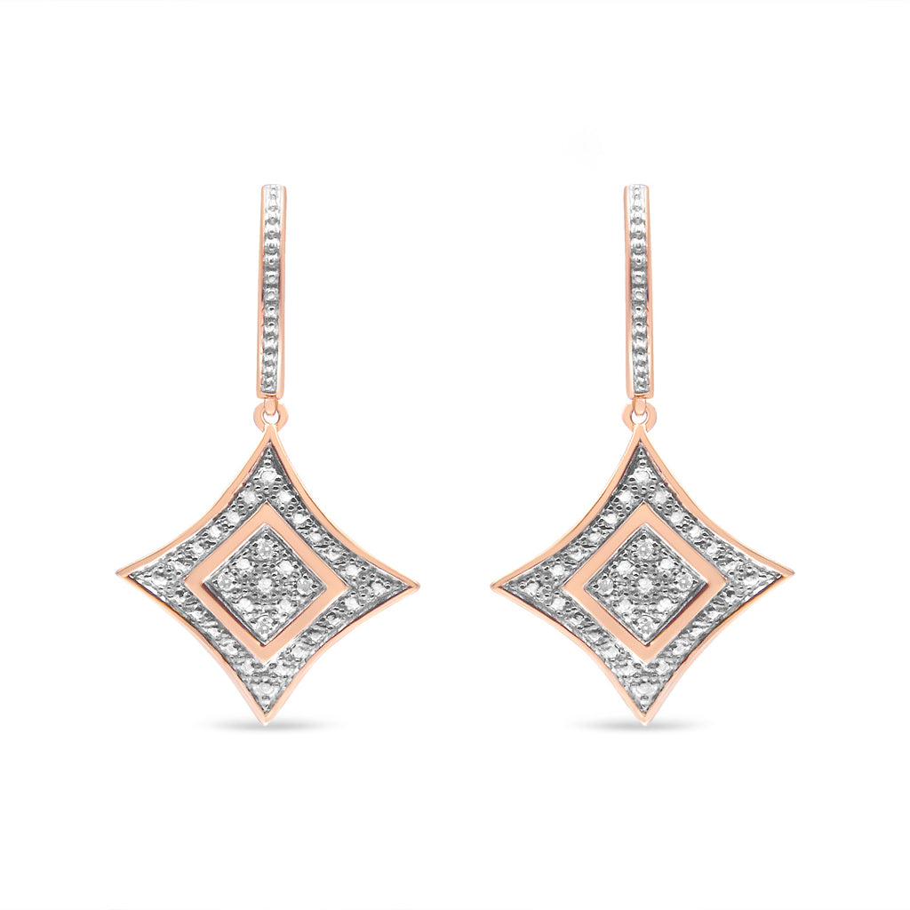 14K Rose Gold Plated .925 Sterling Silver Round-Cut Diamond Accent Dangle Rhombus Earrings (H-I Color, I2-I3 Clarity)