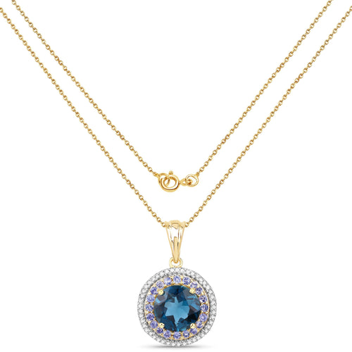 5.10 Carat Genuine London Blue Topaz, Tanzanite and White Topaz .925 Sterling Silver Pendant