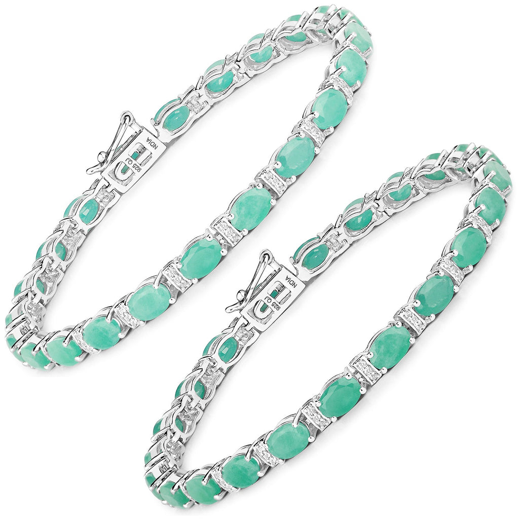 10.47 Carat Genuine Emerald and White Topaz .925 Sterling Silver Bracelet