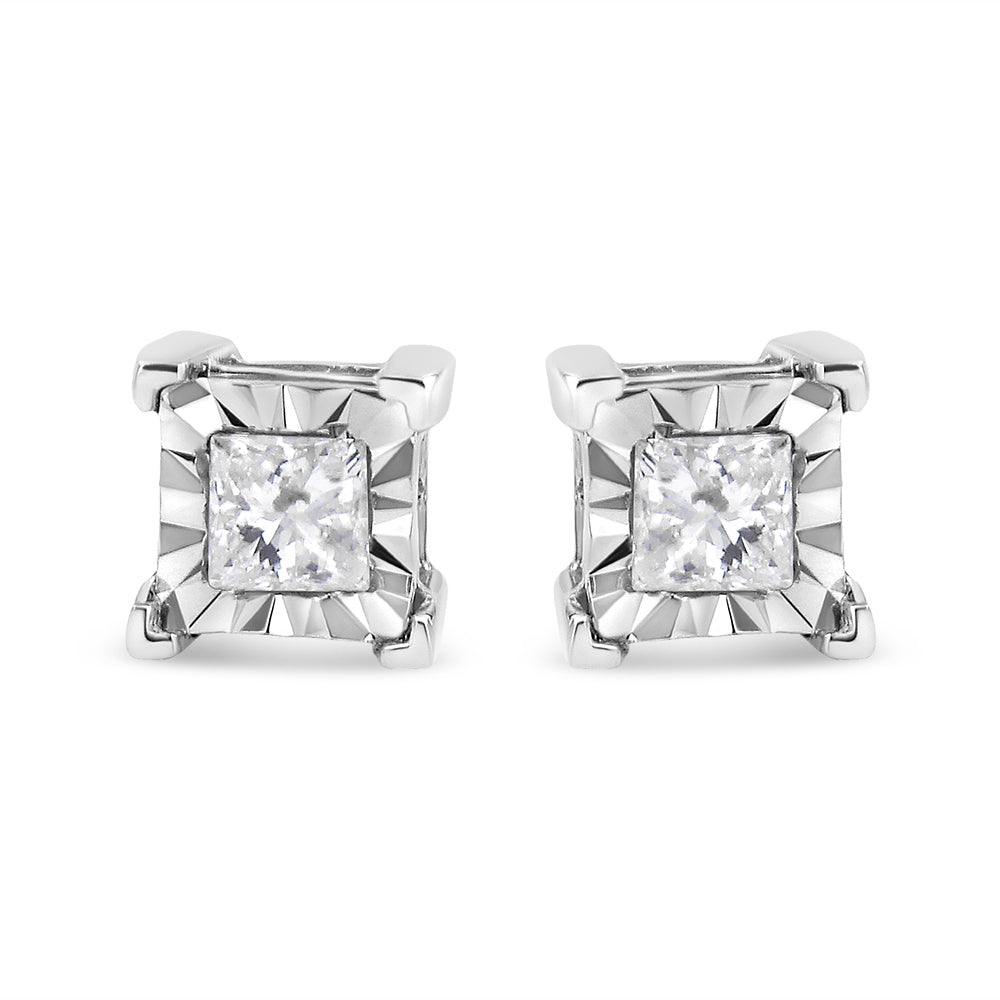 .925 Sterling Silver 1/2 Carat Total Weight Miracle Set Princess-cut Diamond Solitaire Stud Earrings (H-I Color, SI2-I1 Clarity)