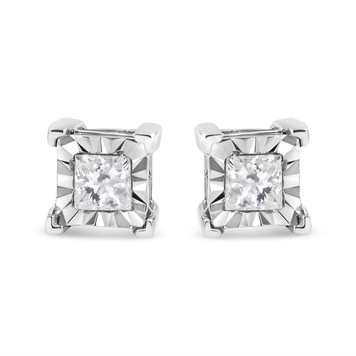 .925 Sterling Silver 1/2 Carat Total Weight Miracle Set Princess-cut Diamond Solitaire Stud Earrings (H-I Color, SI2-I1 Clarity)
