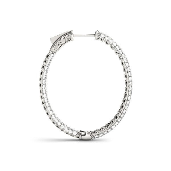 14k White Gold Diamond Hoop Double-Sided Three-Row Earrings (2 cttw)