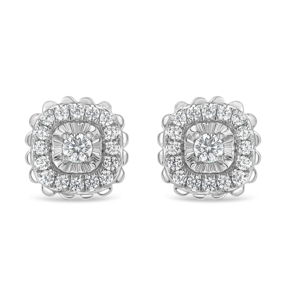 .925 Sterling Silver 1/2 Carat Total Weight Round-Cut Diamond Halo Cluster Stud Earrings (I-J Color, I2-I3 Clarity)