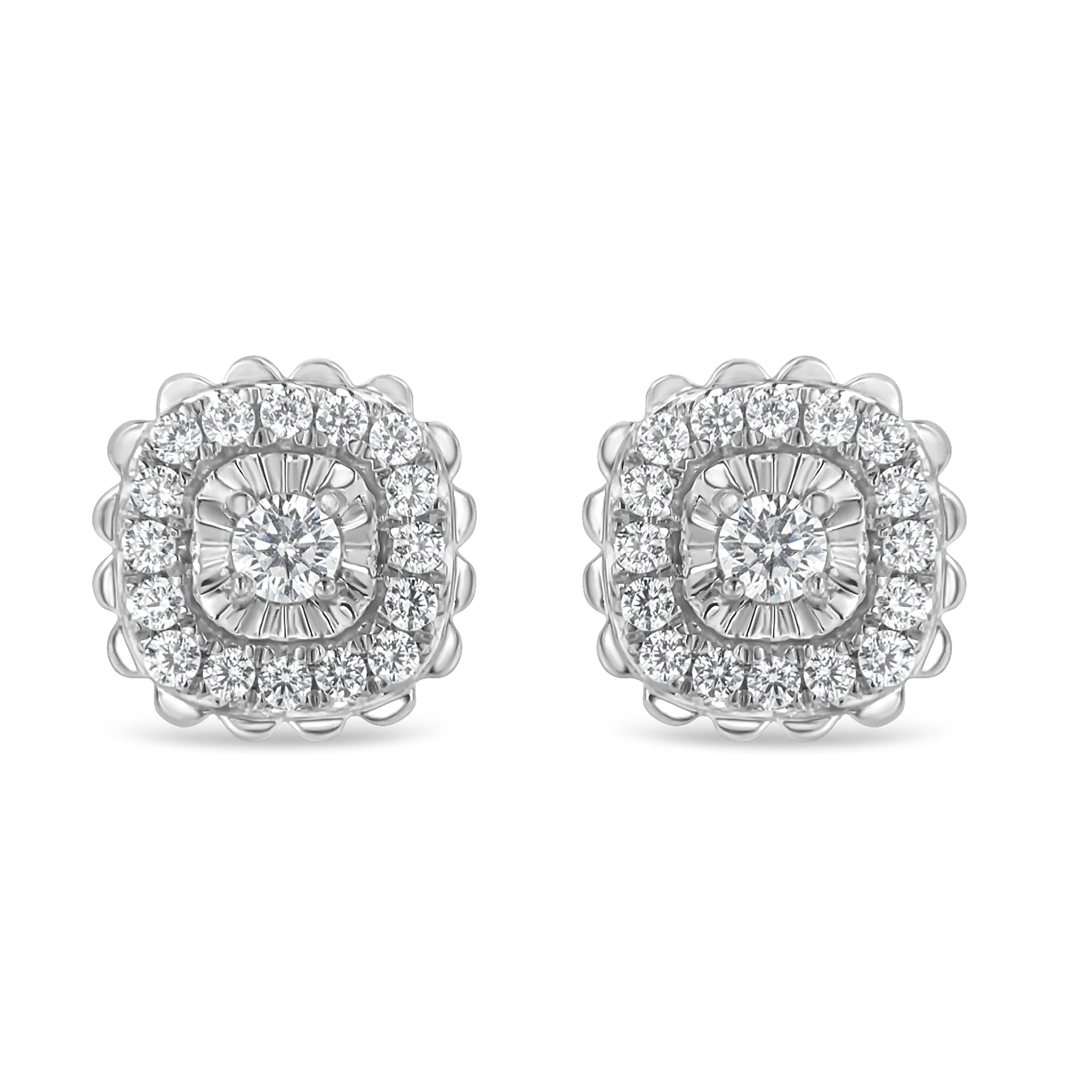 .925 Sterling Silver 1/2 Carat Total Weight Round-Cut Diamond Halo Cluster Stud Earrings (I-J Color, I2-I3 Clarity)