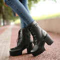 Women’s Chunky Heel PU Martin Boots – Stylish Ankle Combat Boots