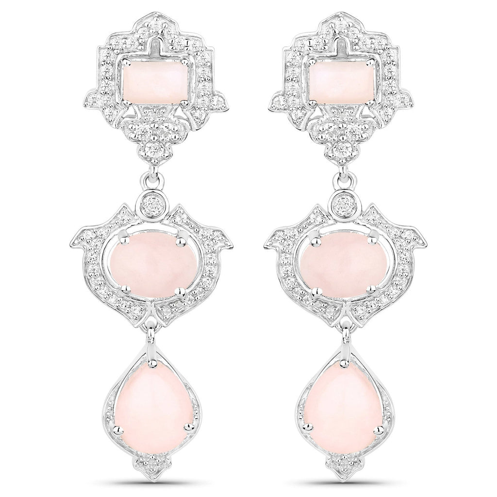 6.97 Carat Genuine Pink Opal and White Topaz .925 Sterling Silver Earrings
