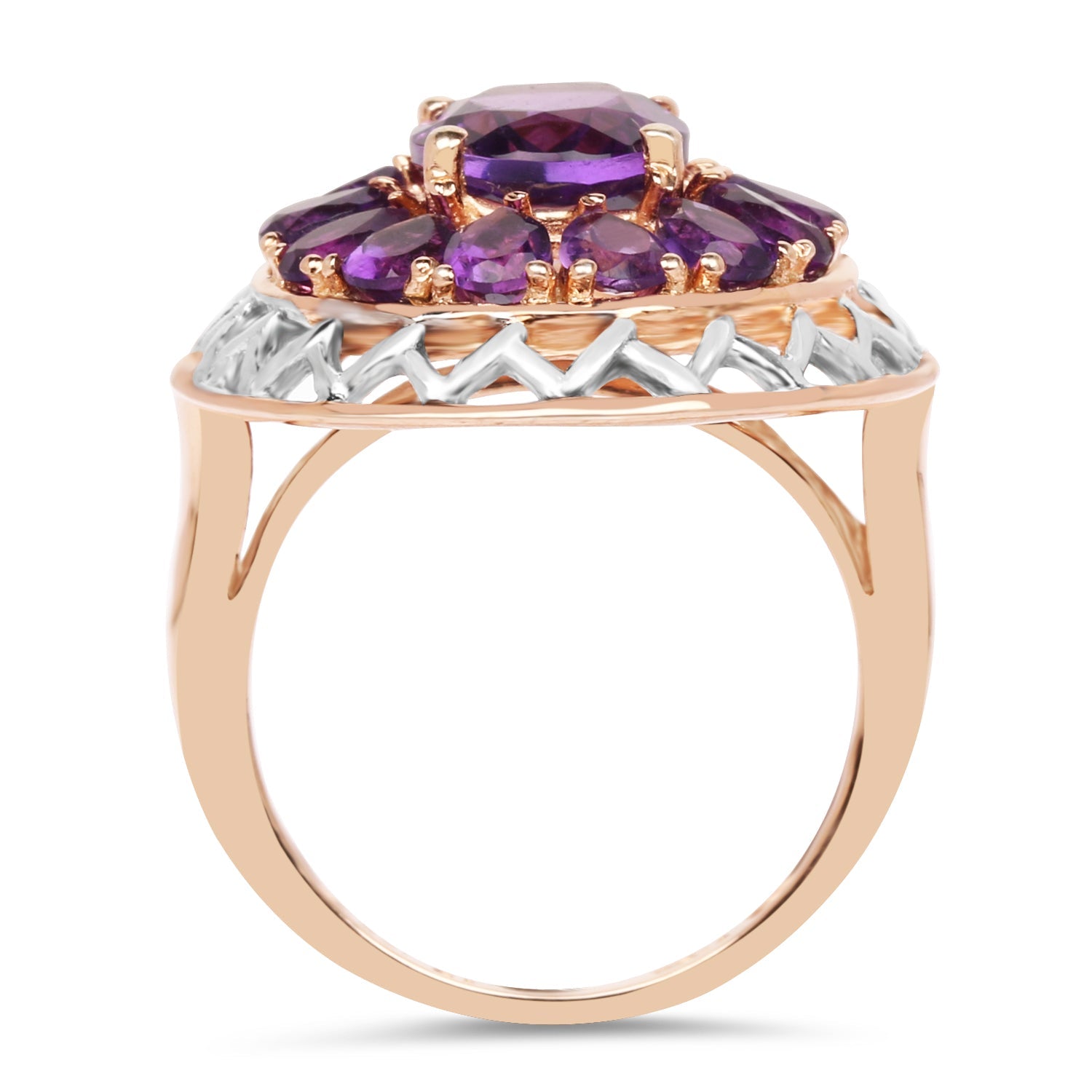 14K Rose Gold Plated 4.30 Carat Genuine Amethyst .925 Sterling Silver Ring