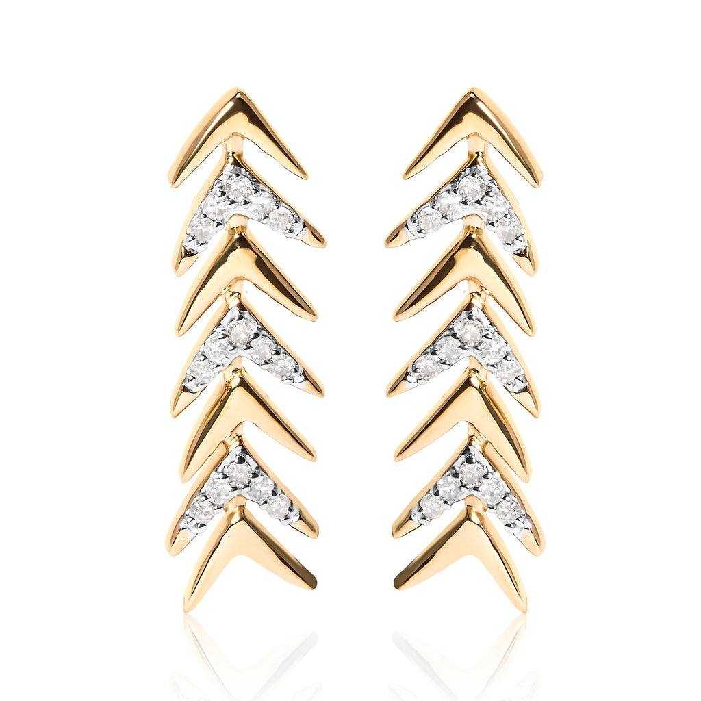 18K Yellow Gold Plated .925 Sterling Silver 1/5 Cttw Diamond Chevron Arrow Stud Earrings (I-J Color, I2-I3 Clarity)