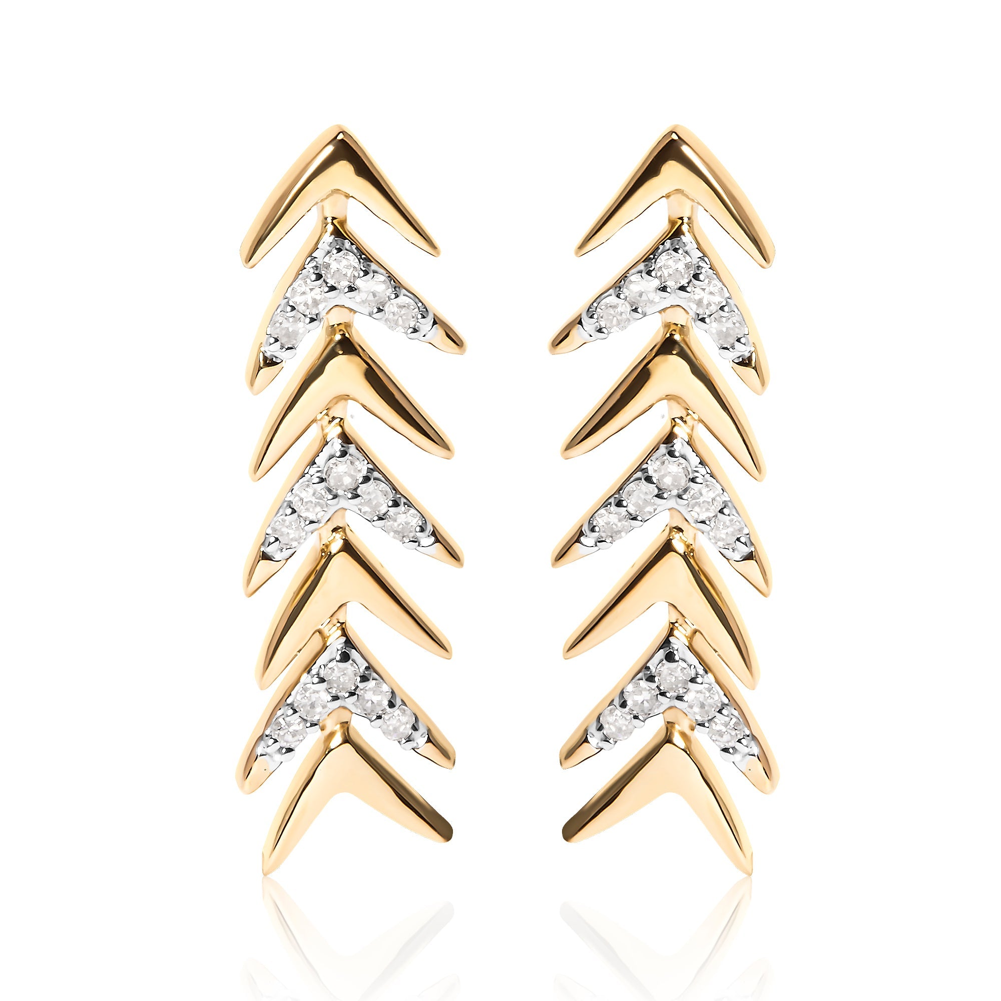 18K Yellow Gold Plated .925 Sterling Silver 1/5 Cttw Diamond Chevron Arrow Stud Earrings (I-J Color, I2-I3 Clarity)