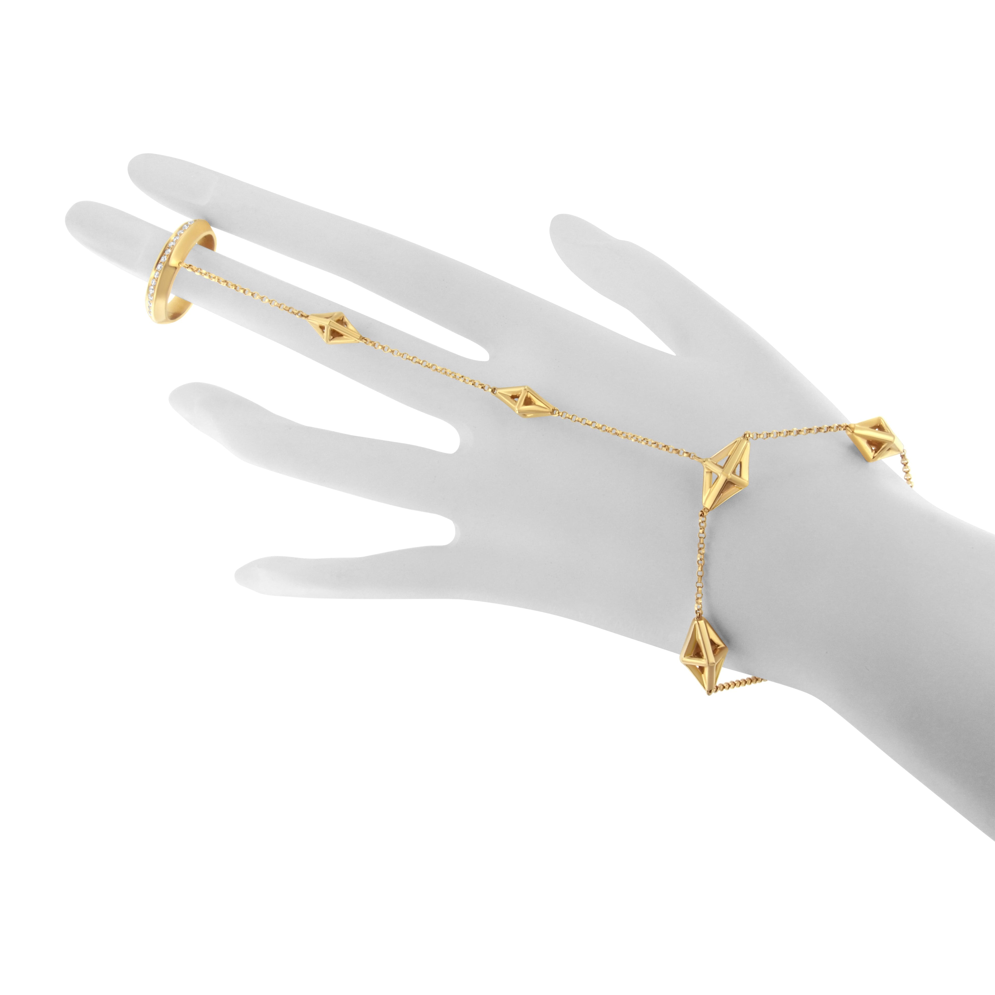 14K Yellow Gold 1/4 Carat Total Weight Diamond Ring and Bracelet Hand Chain (G-H Color, SI1-SI2 Clarity) - 7"