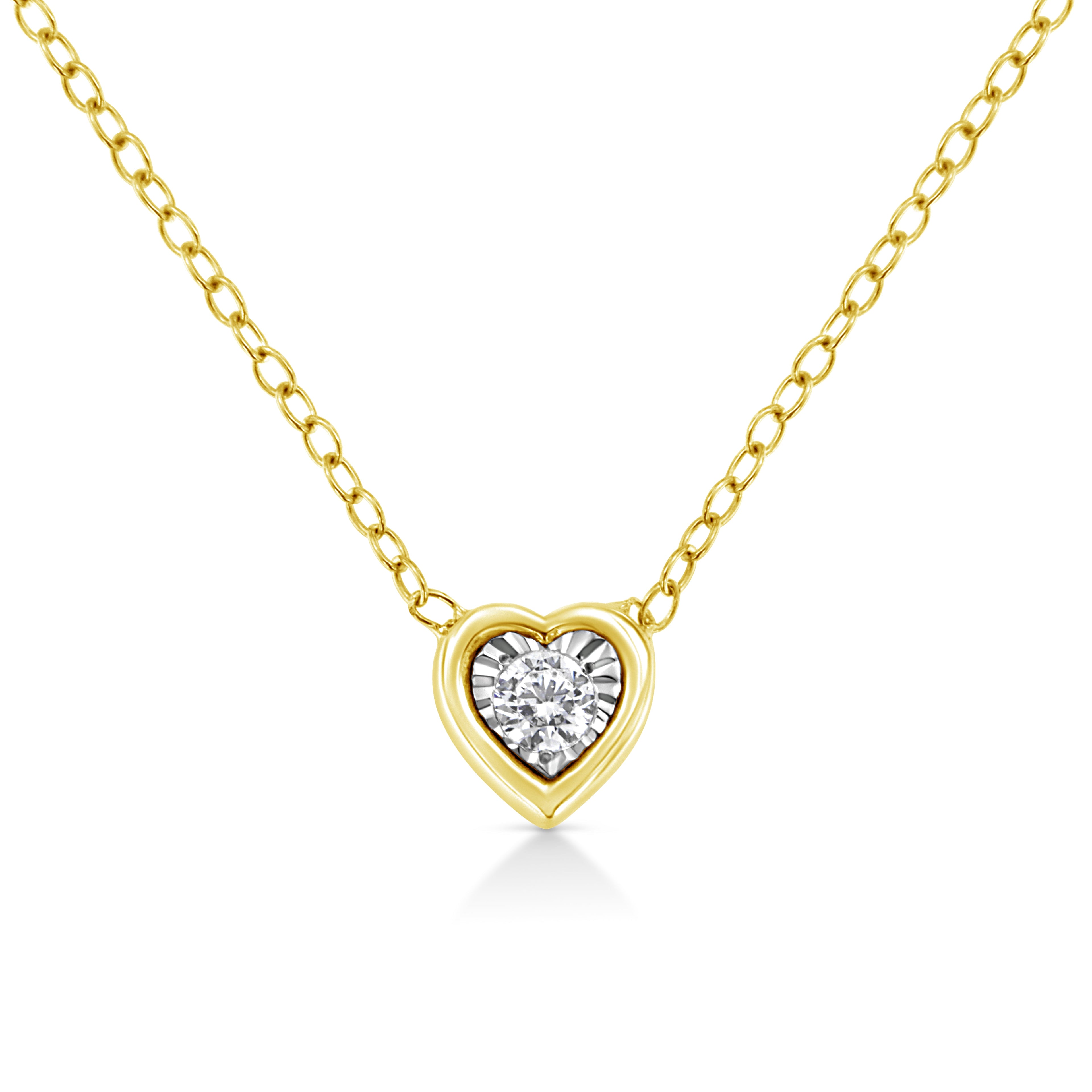 10K Yellow Gold Plated .925 Sterling Silver 1/10 Cttw Miracle Set Round Diamond Square Box Shape 18" Pendant Necklace (K-L Color, I2-I3 Clarity)