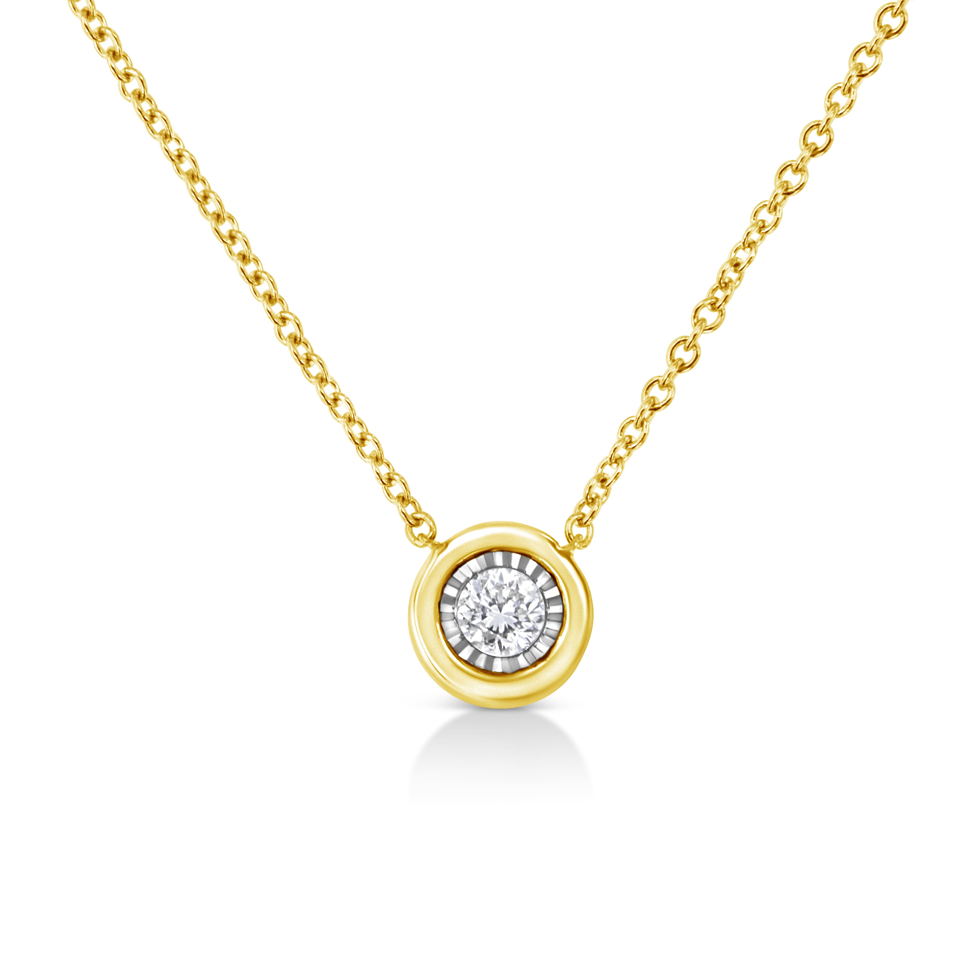 10K Yellow Gold Plated .925 Sterling Silver 1/10 Cttw Miracle Set Round Diamond Square Box Shape 18" Pendant Necklace (K-L Color, I2-I3 Clarity)