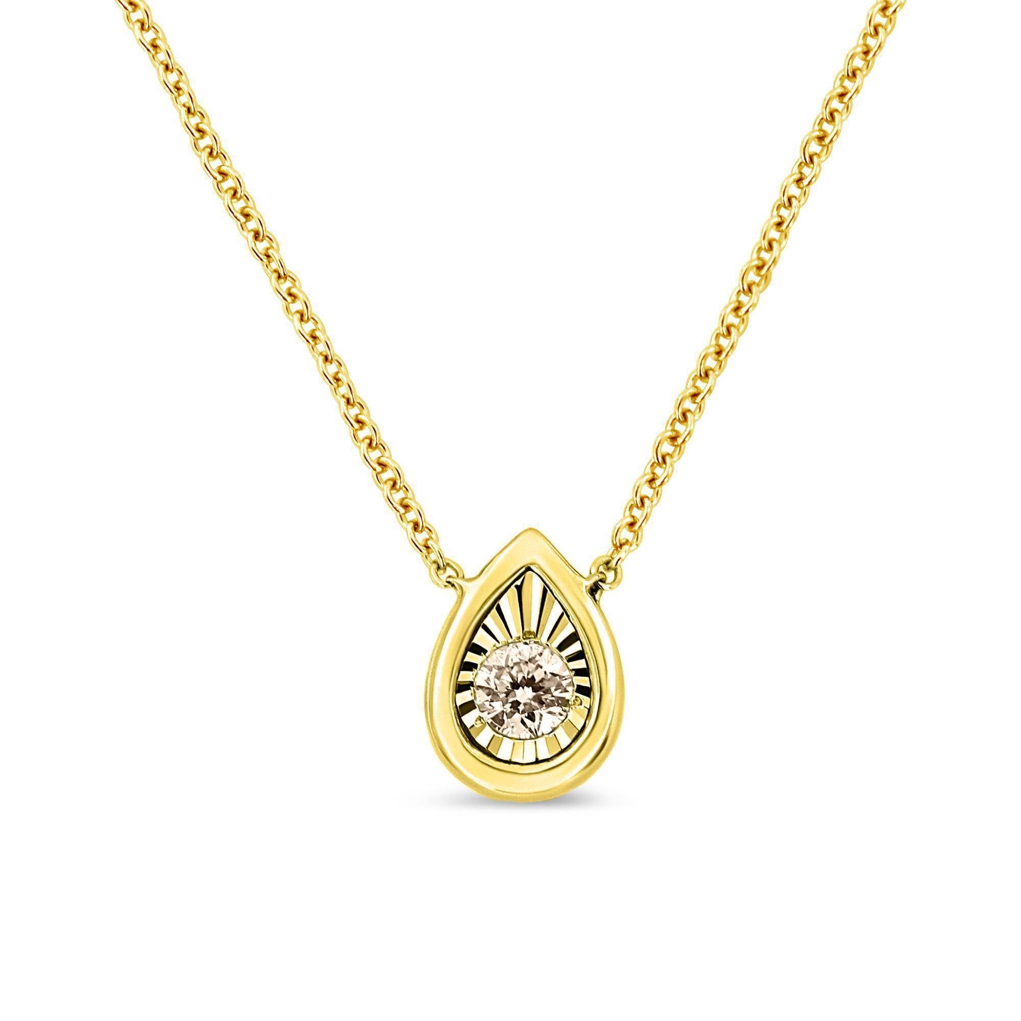 10K Yellow Gold Plated .925 Sterling Silver 1/10 Cttw Miracle Set Round Diamond Square Box Shape 18" Pendant Necklace (K-L Color, I2-I3 Clarity)