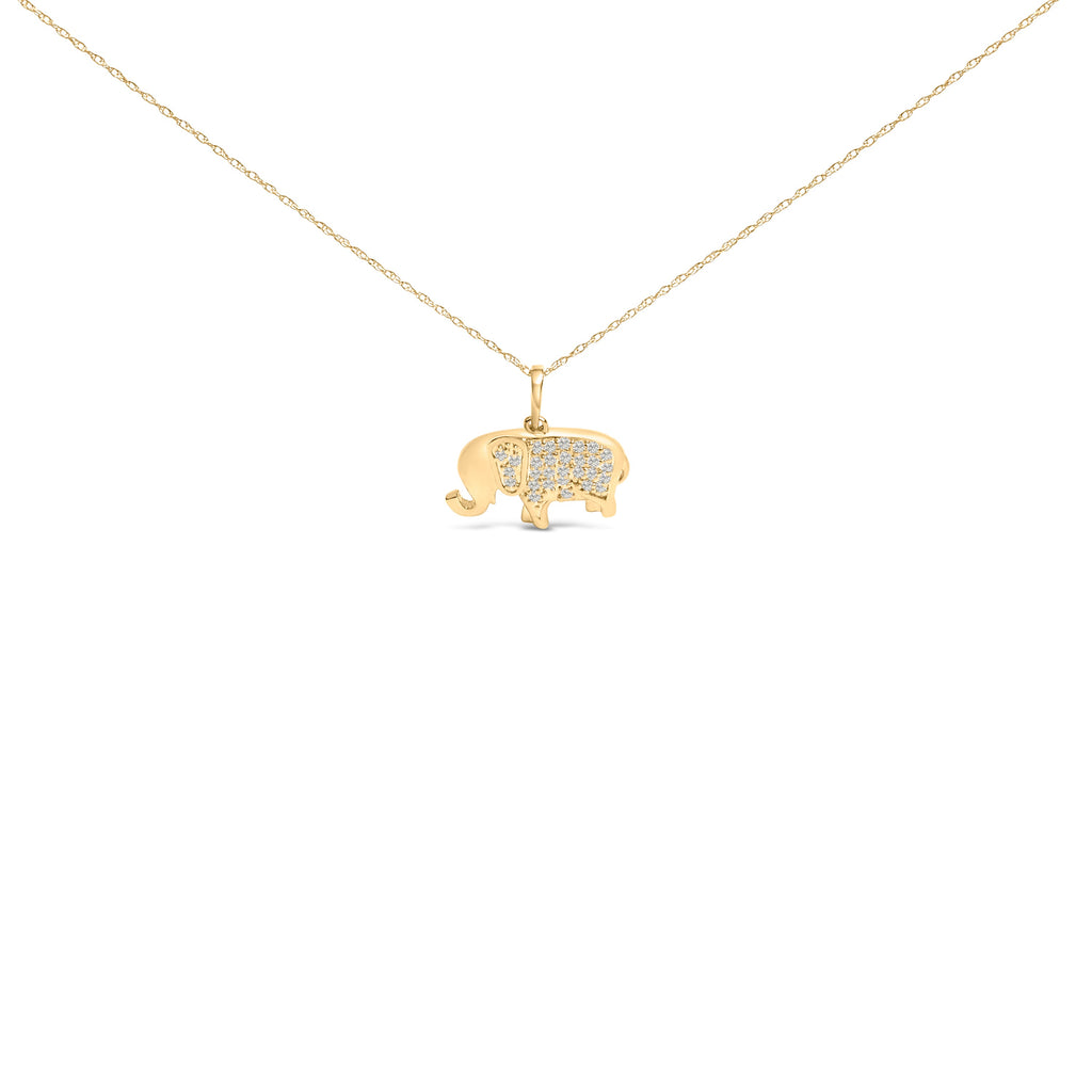 10K Yellow Gold 1/5 Cttw Diamond Elephant Pendant Necklace