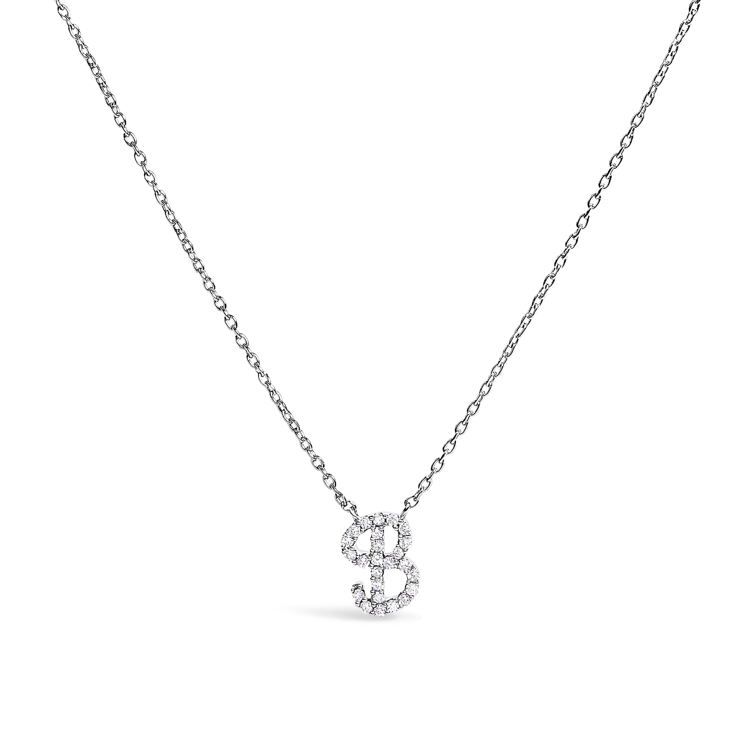 10K White Gold Diamond Accent "A" Initial Script Style Pendant Necklace
