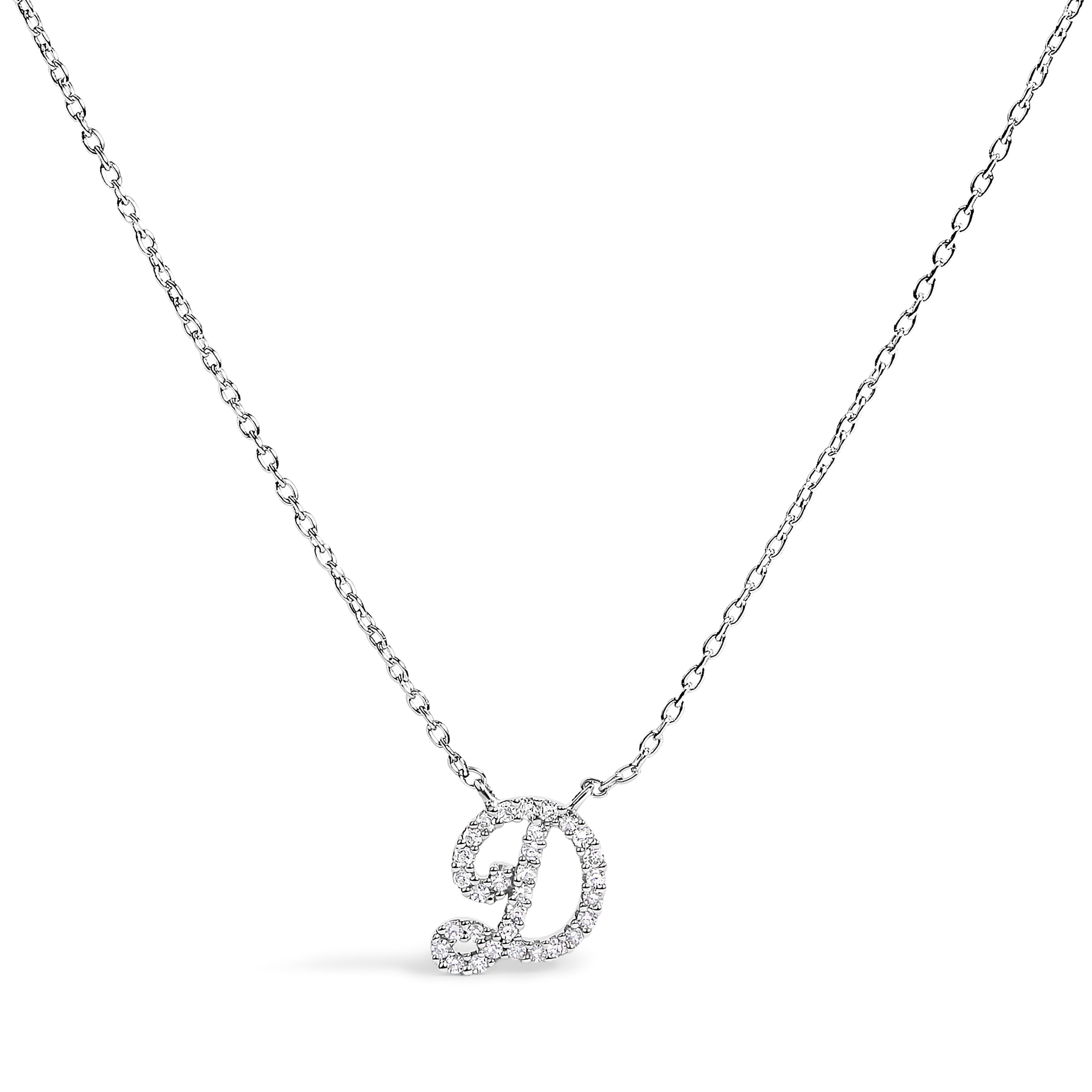 10K White Gold Diamond Accent "A" Initial Script Style Pendant Necklace