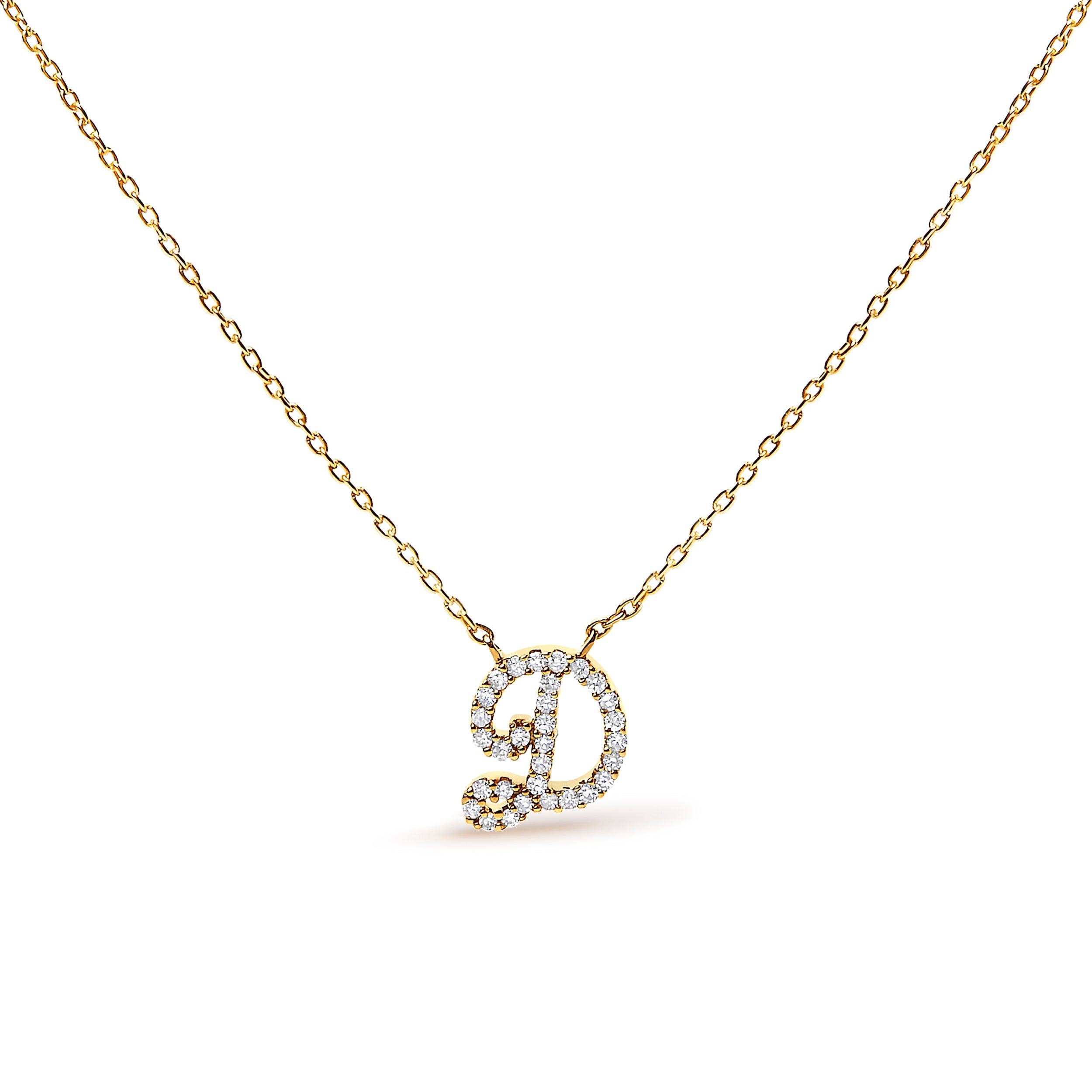 10K White Gold Diamond Accent "A" Initial Script Style Pendant Necklace