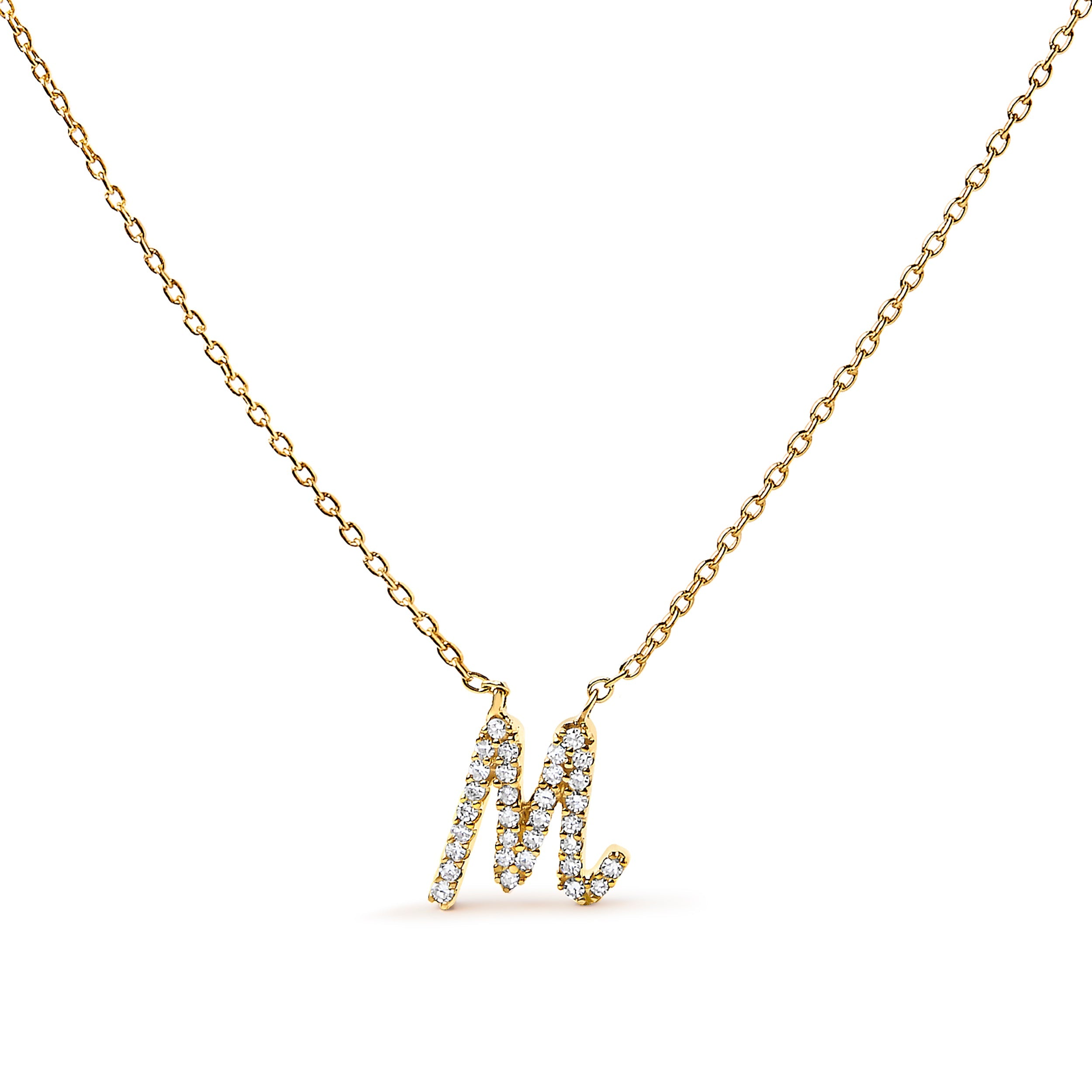 14K White Gold Diamond Accent "A" Initial Script Style Pendant Necklace