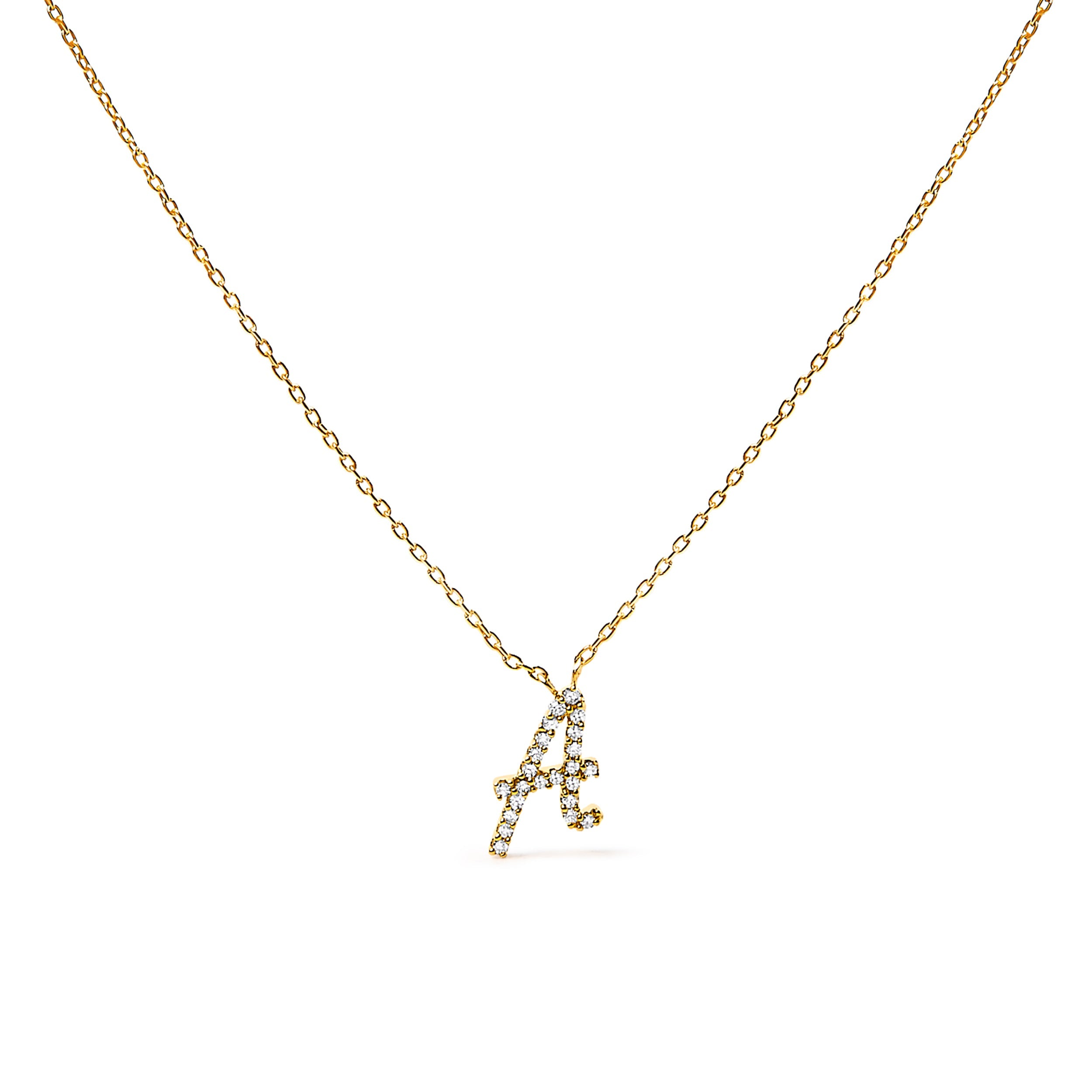 10K White Gold Diamond Accent "A" Initial Script Style Pendant Necklace