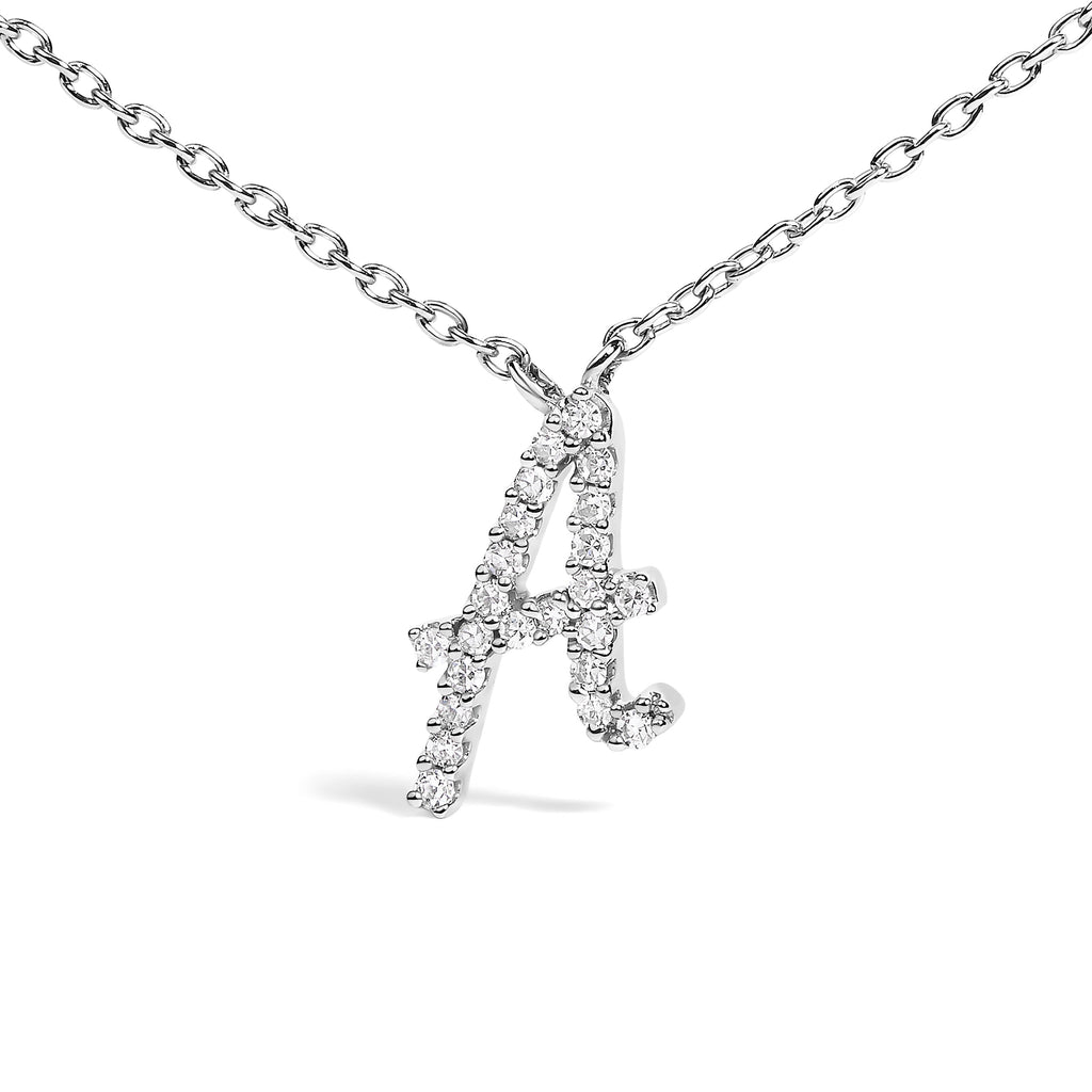 14K White Gold Diamond Accent "A" Initial Script Style Pendant Necklace