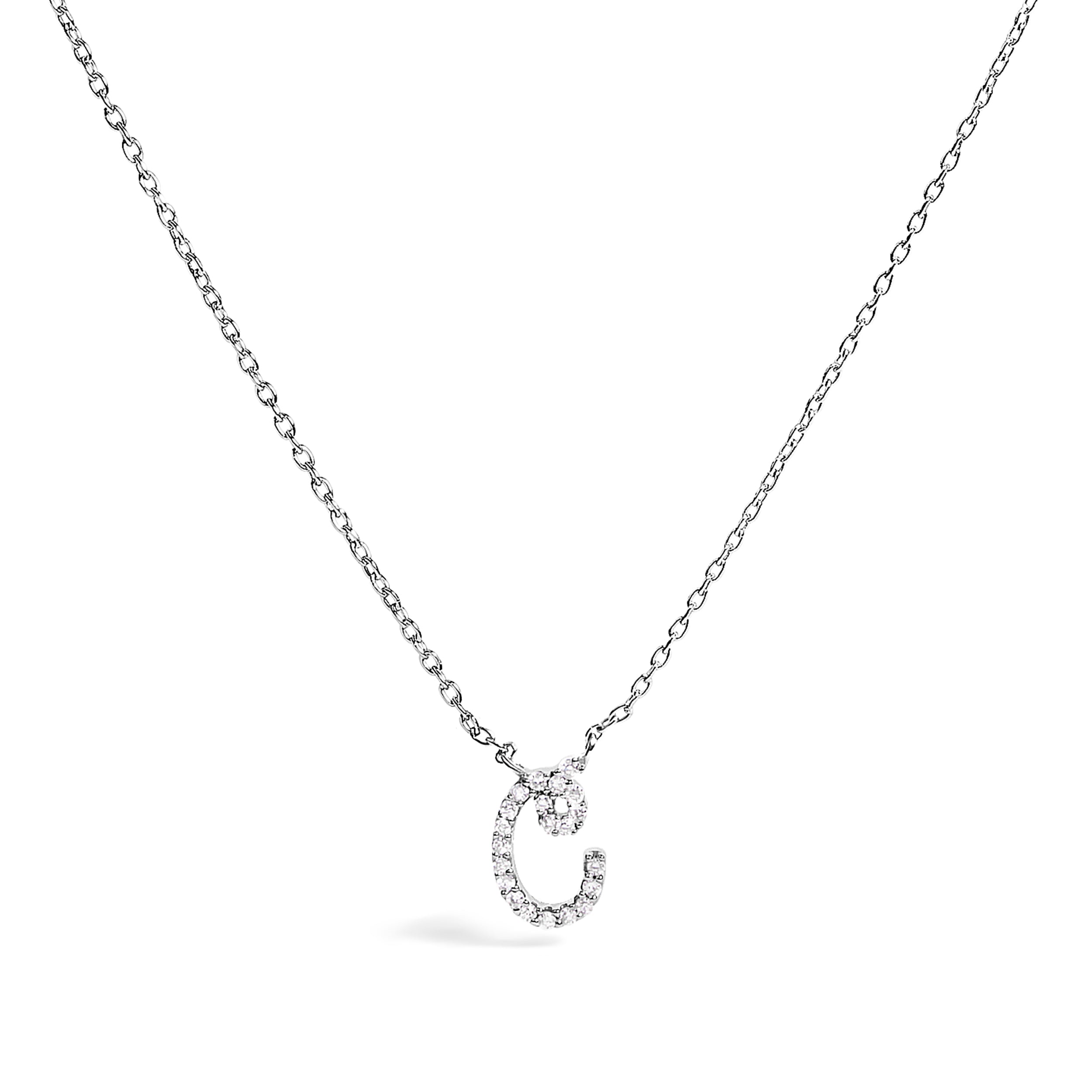 10K White Gold Diamond Accent "A" Initial Script Style Pendant Necklace
