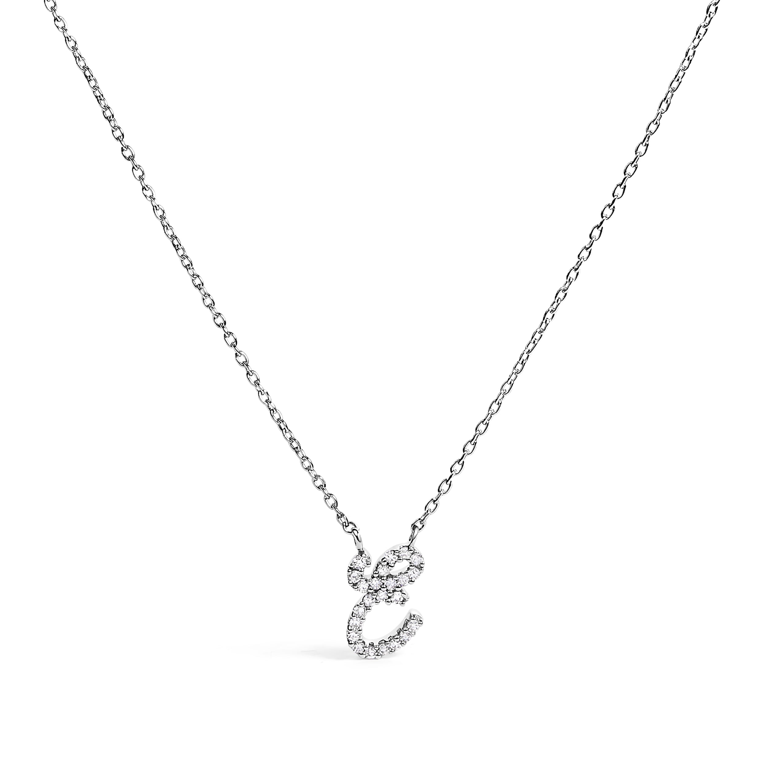 10K White Gold Diamond Accent "A" Initial Script Style Pendant Necklace