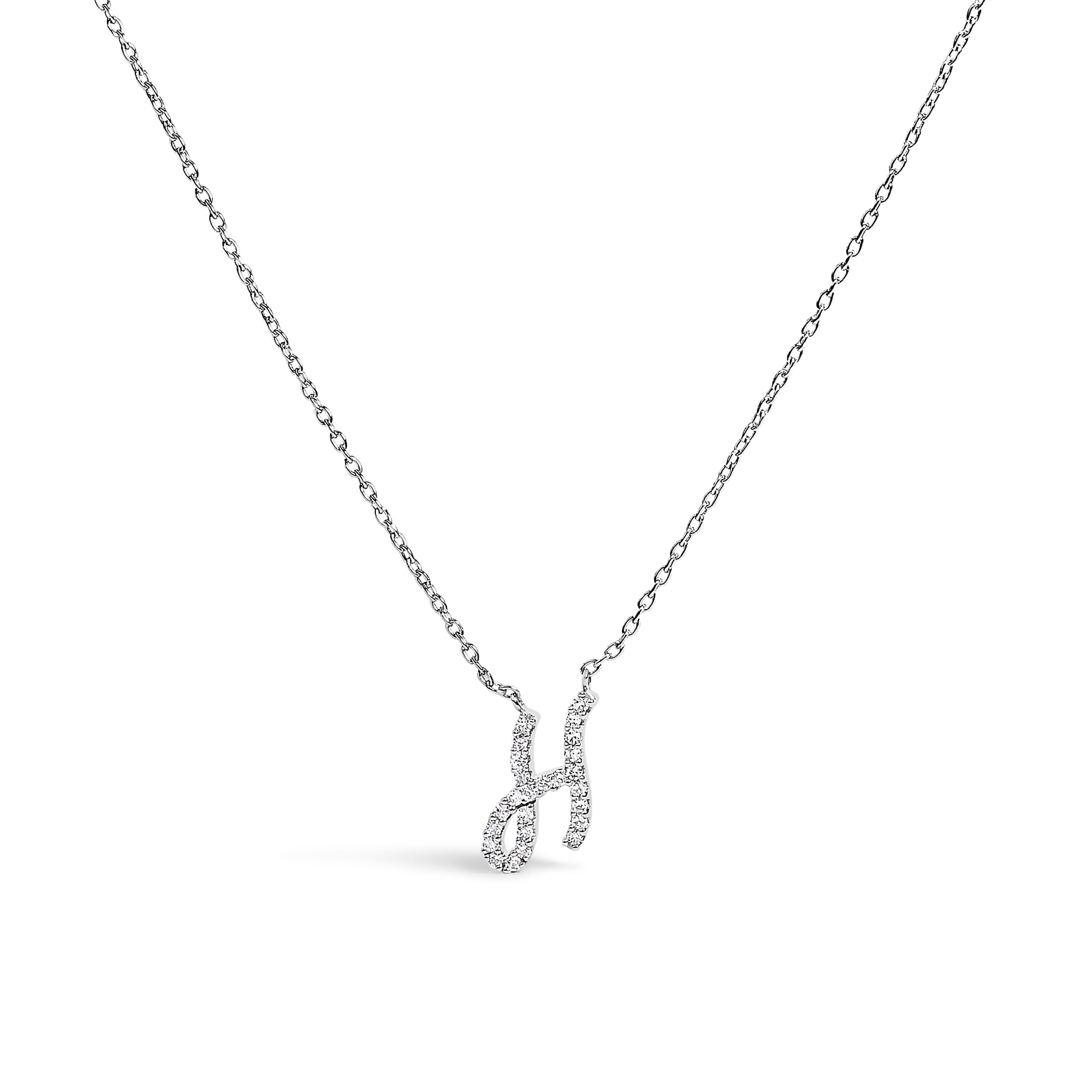 10K White Gold Diamond Accent "A" Initial Script Style Pendant Necklace