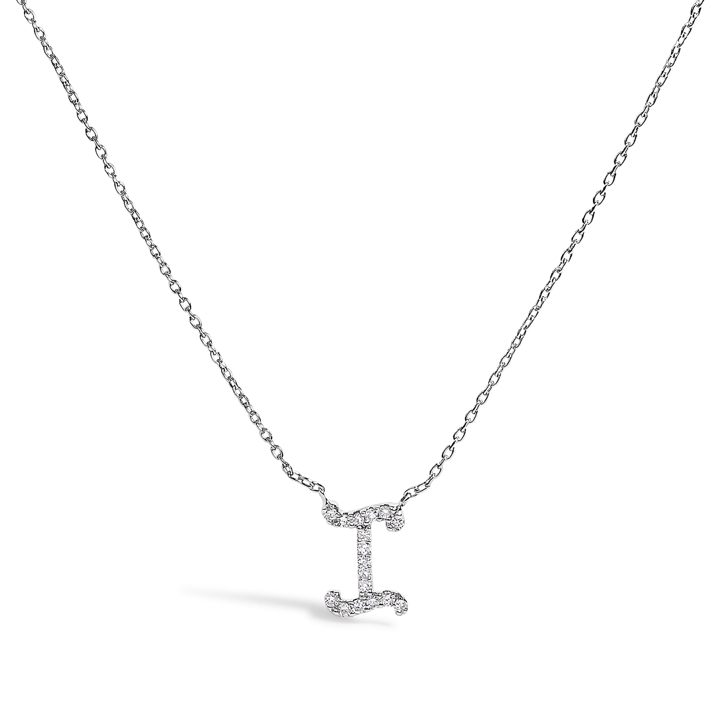 10K White Gold Diamond Accent "A" Initial Script Style Pendant Necklace