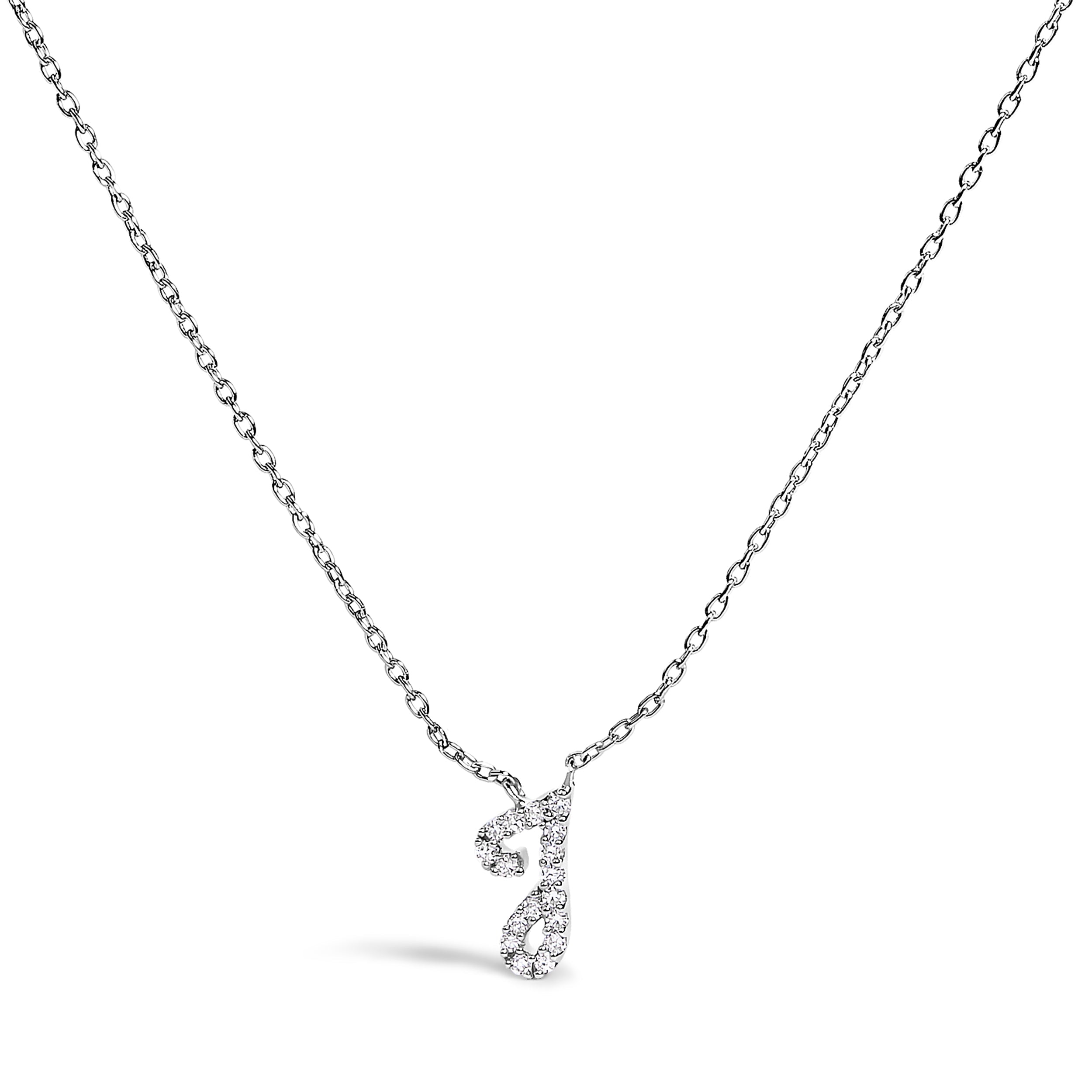 10K White Gold Diamond Accent "A" Initial Script Style Pendant Necklace