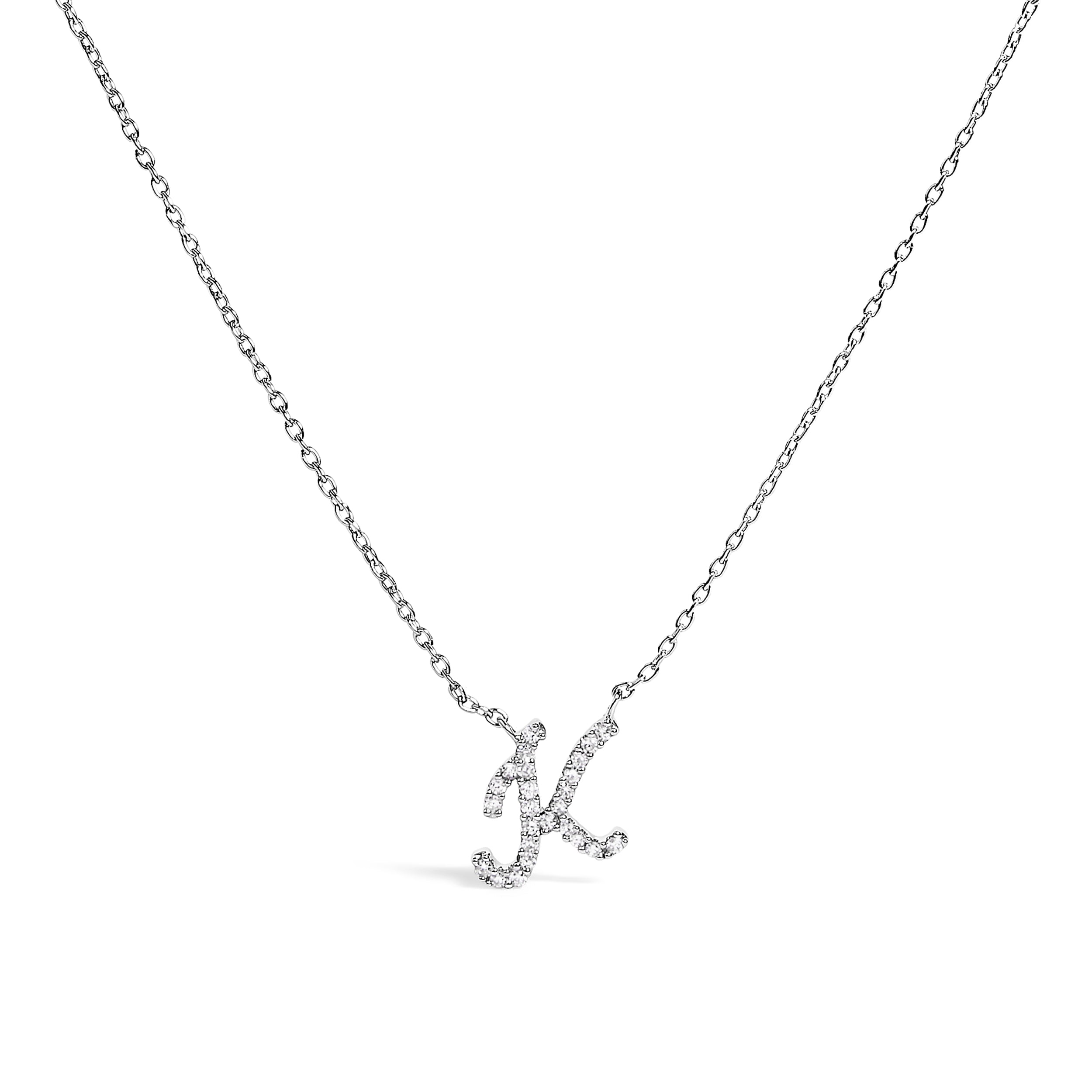 10K White Gold Diamond Accent "A" Initial Script Style Pendant Necklace
