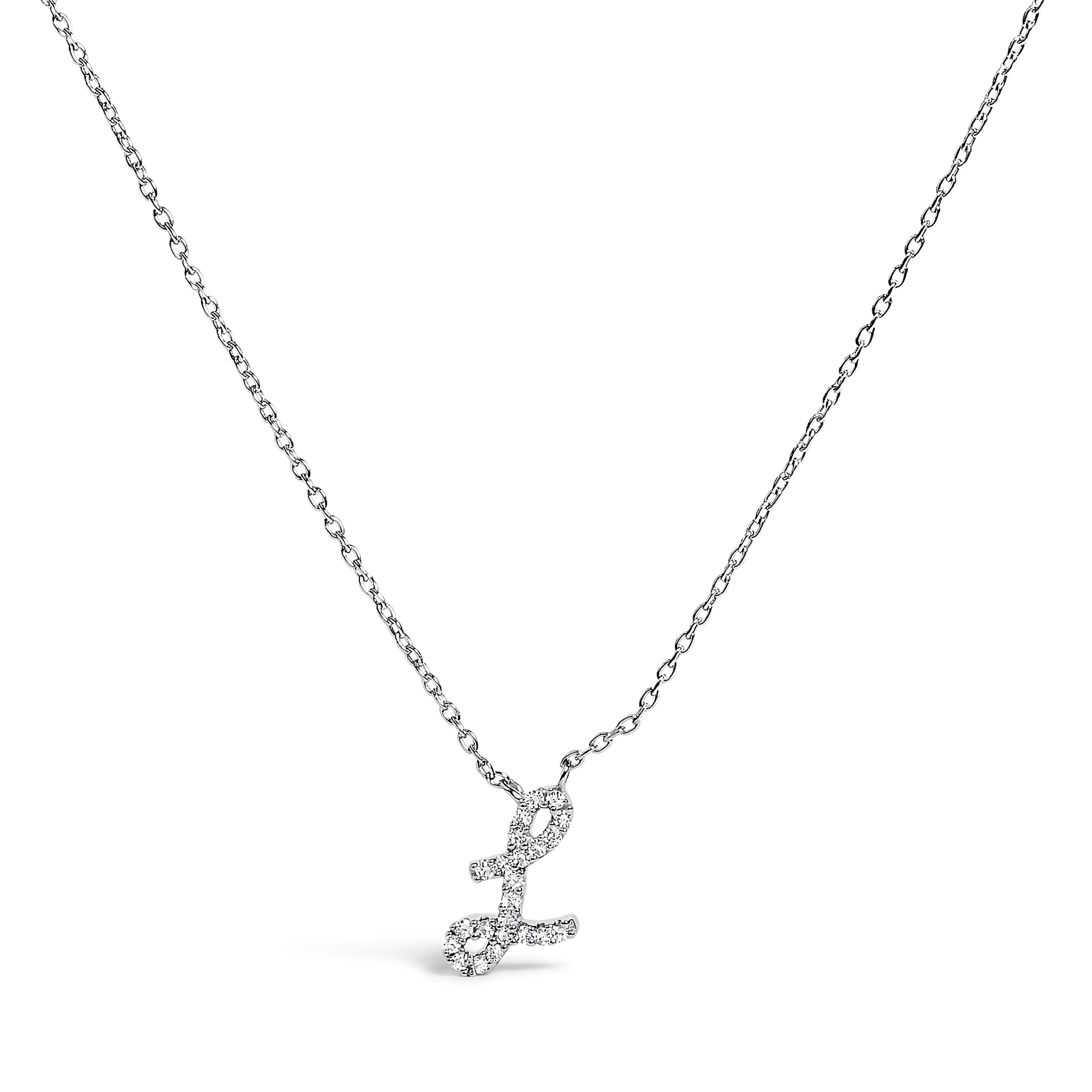 10K White Gold Diamond Accent "A" Initial Script Style Pendant Necklace