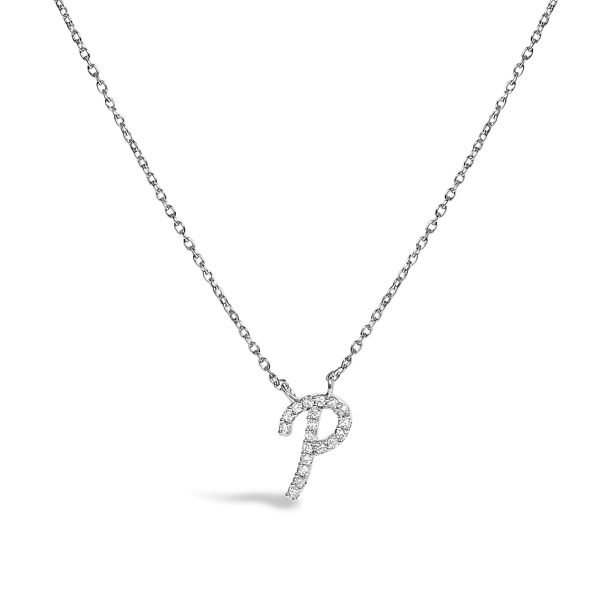 10K White Gold Diamond Accent "A" Initial Script Style Pendant Necklace