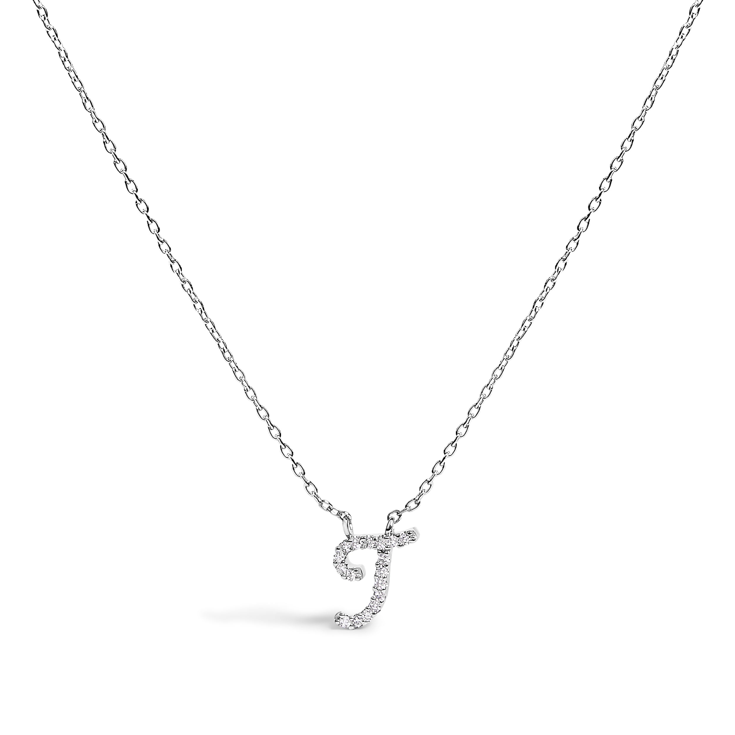 10K White Gold Diamond Accent "A" Initial Script Style Pendant Necklace