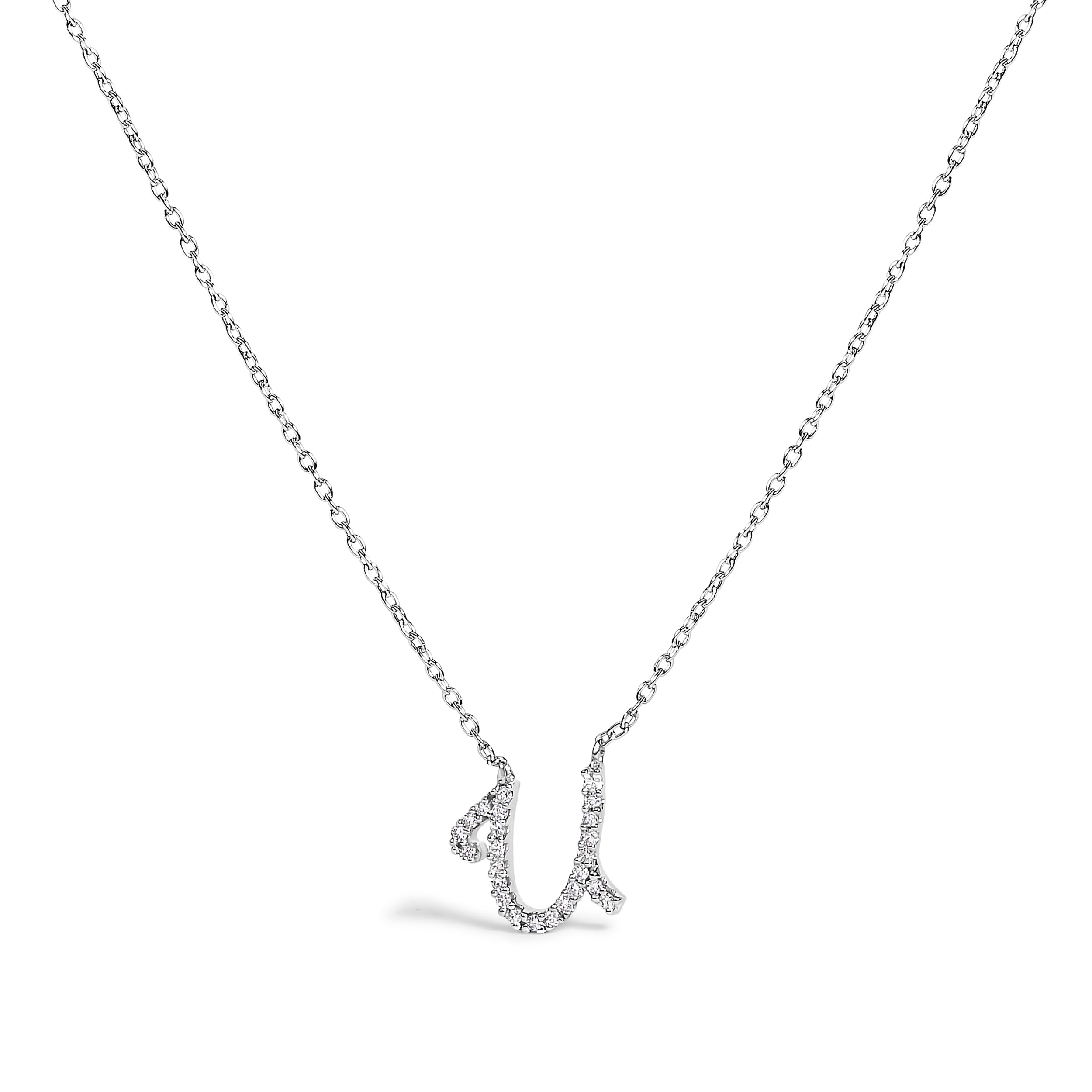 10K White Gold Diamond Accent "A" Initial Script Style Pendant Necklace