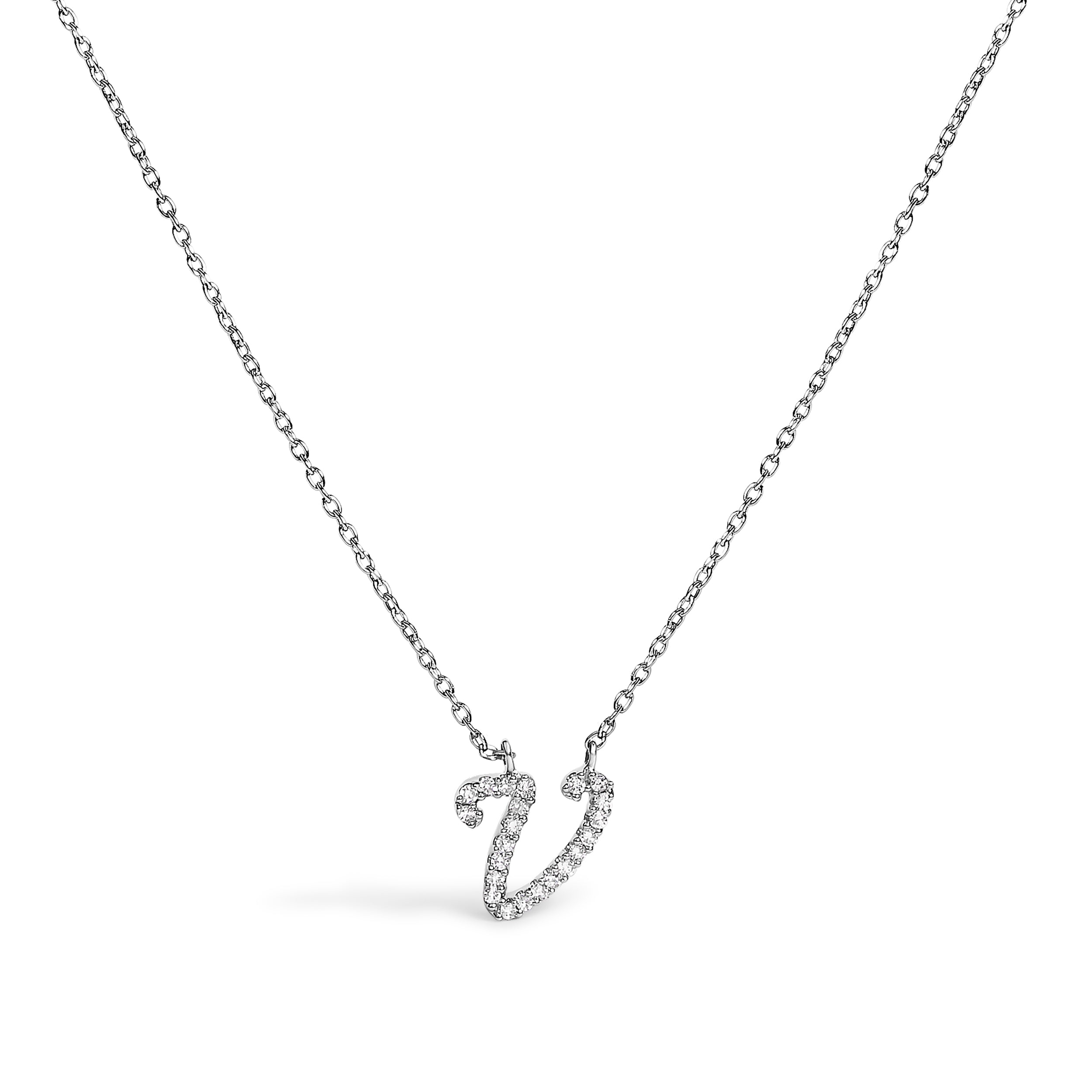 10K White Gold Diamond Accent "A" Initial Script Style Pendant Necklace