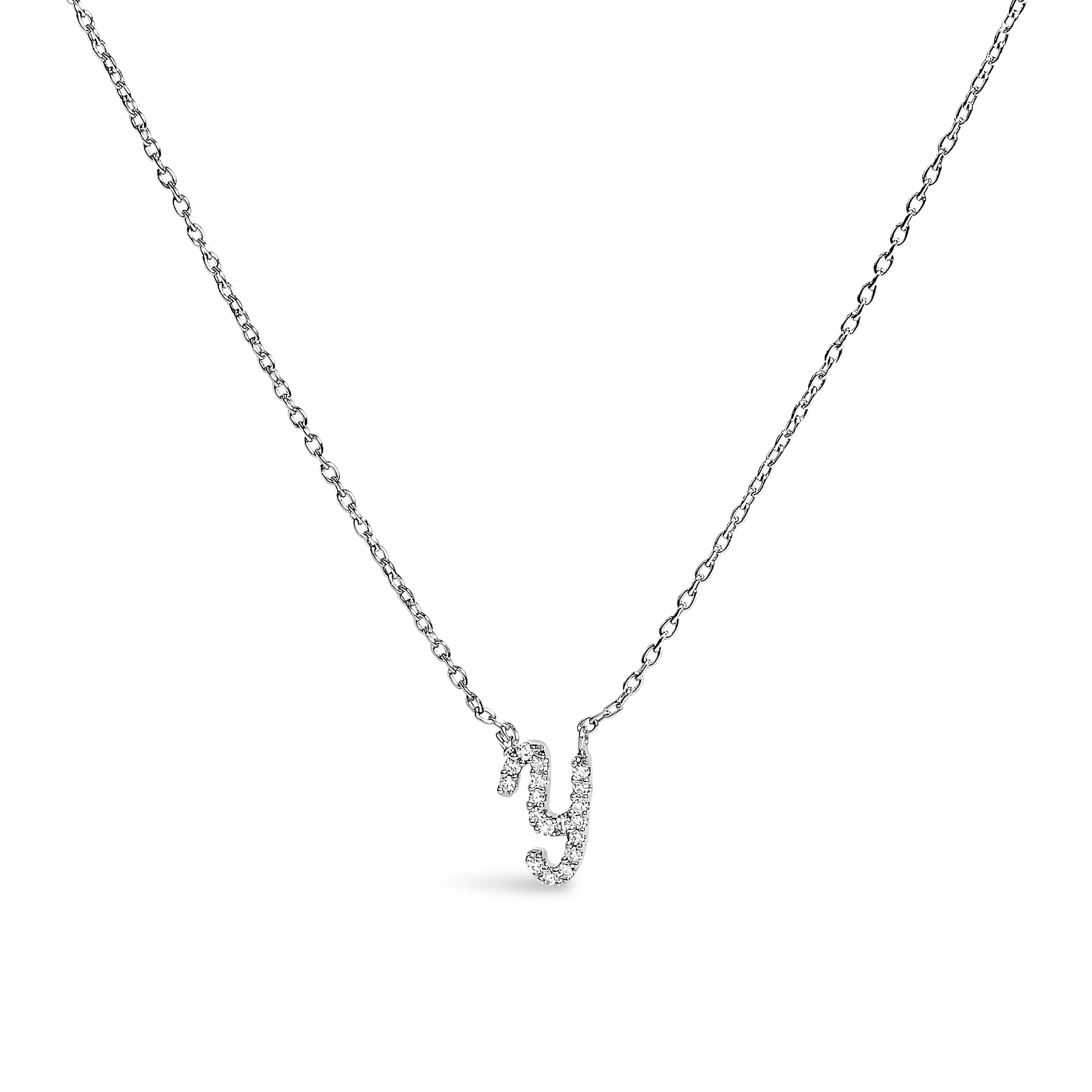 10K White Gold Diamond Accent "A" Initial Script Style Pendant Necklace