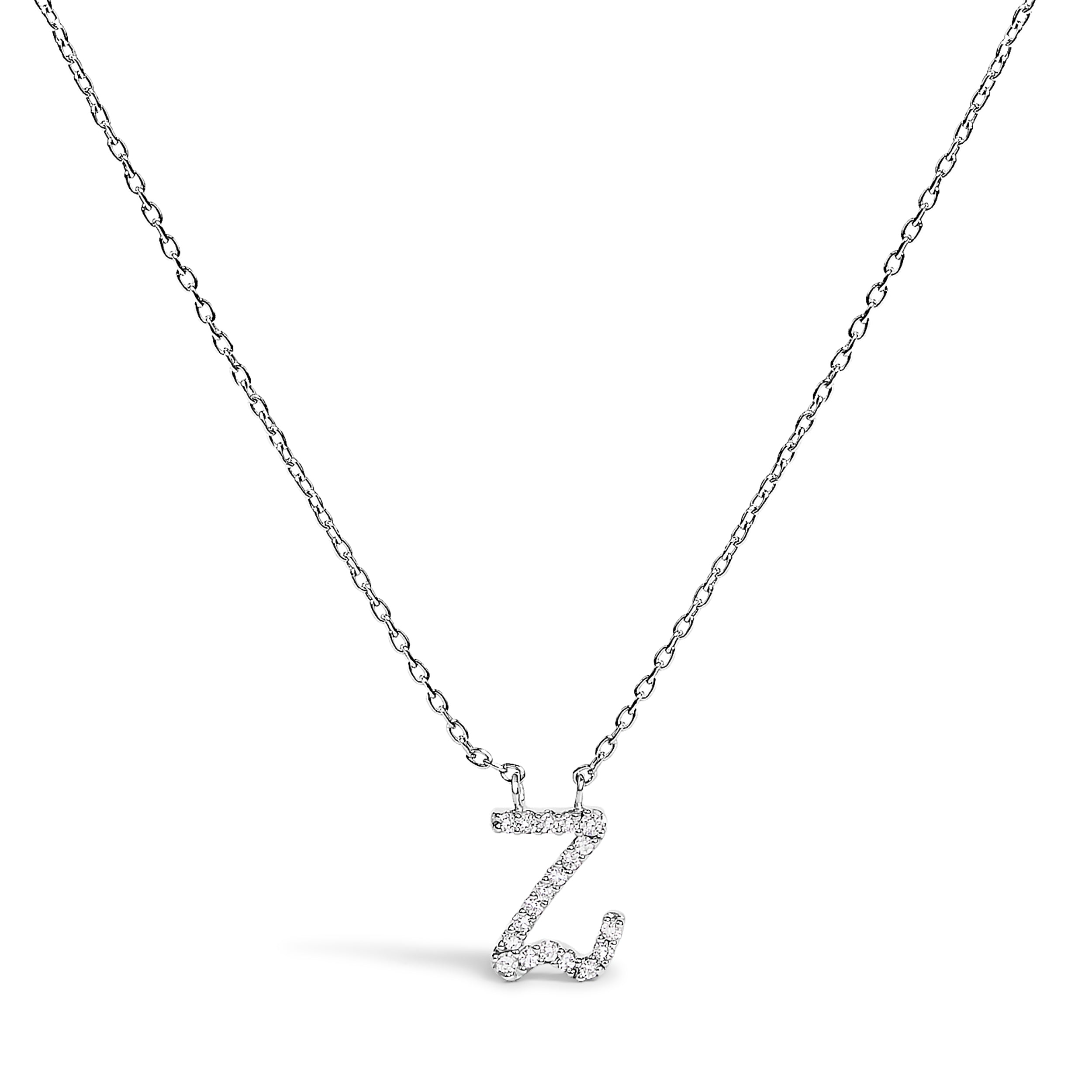 10K White Gold Diamond Accent "A" Initial Script Style Pendant Necklace