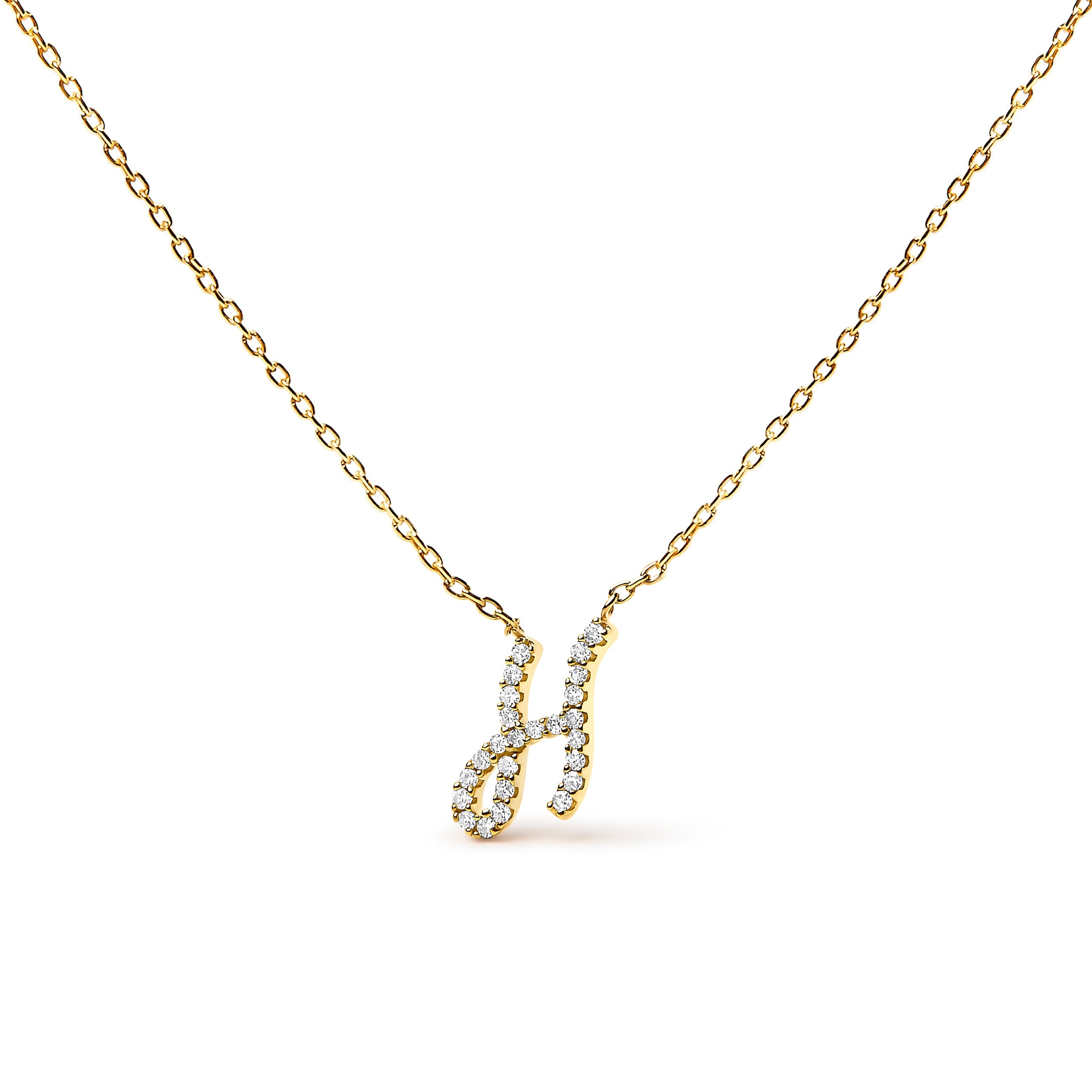 10K White Gold Diamond Accent "A" Initial Script Style Pendant Necklace