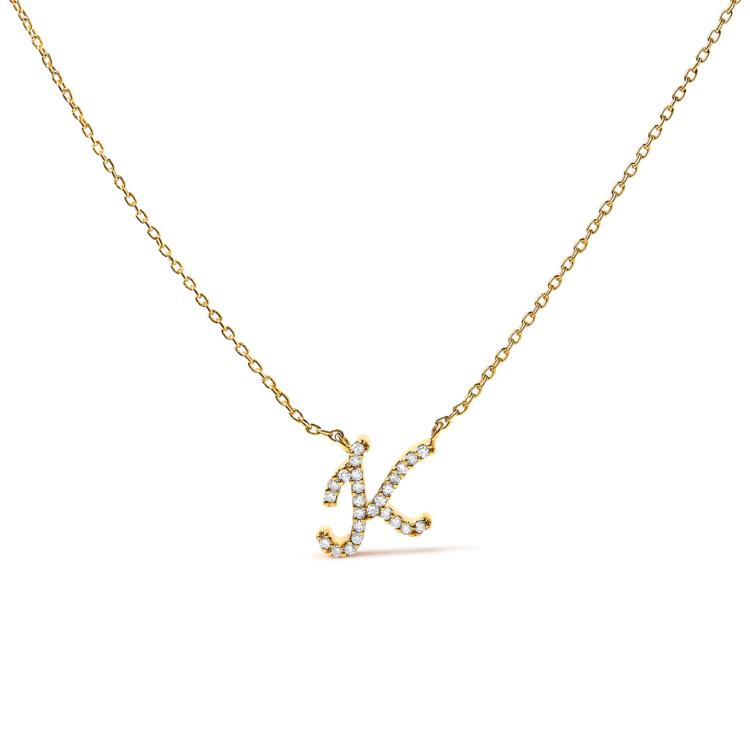 10K White Gold Diamond Accent "A" Initial Script Style Pendant Necklace