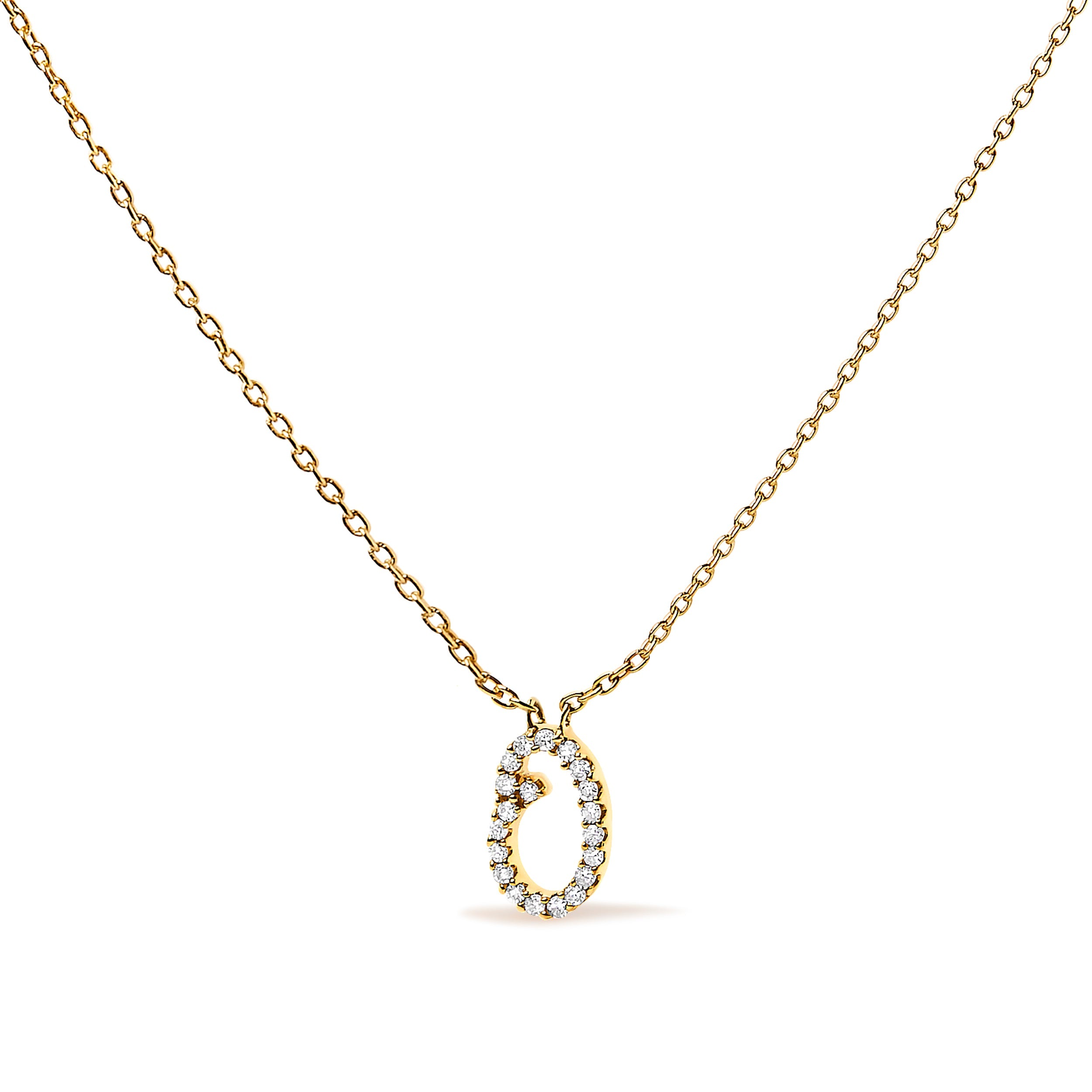 10K White Gold Diamond Accent "A" Initial Script Style Pendant Necklace