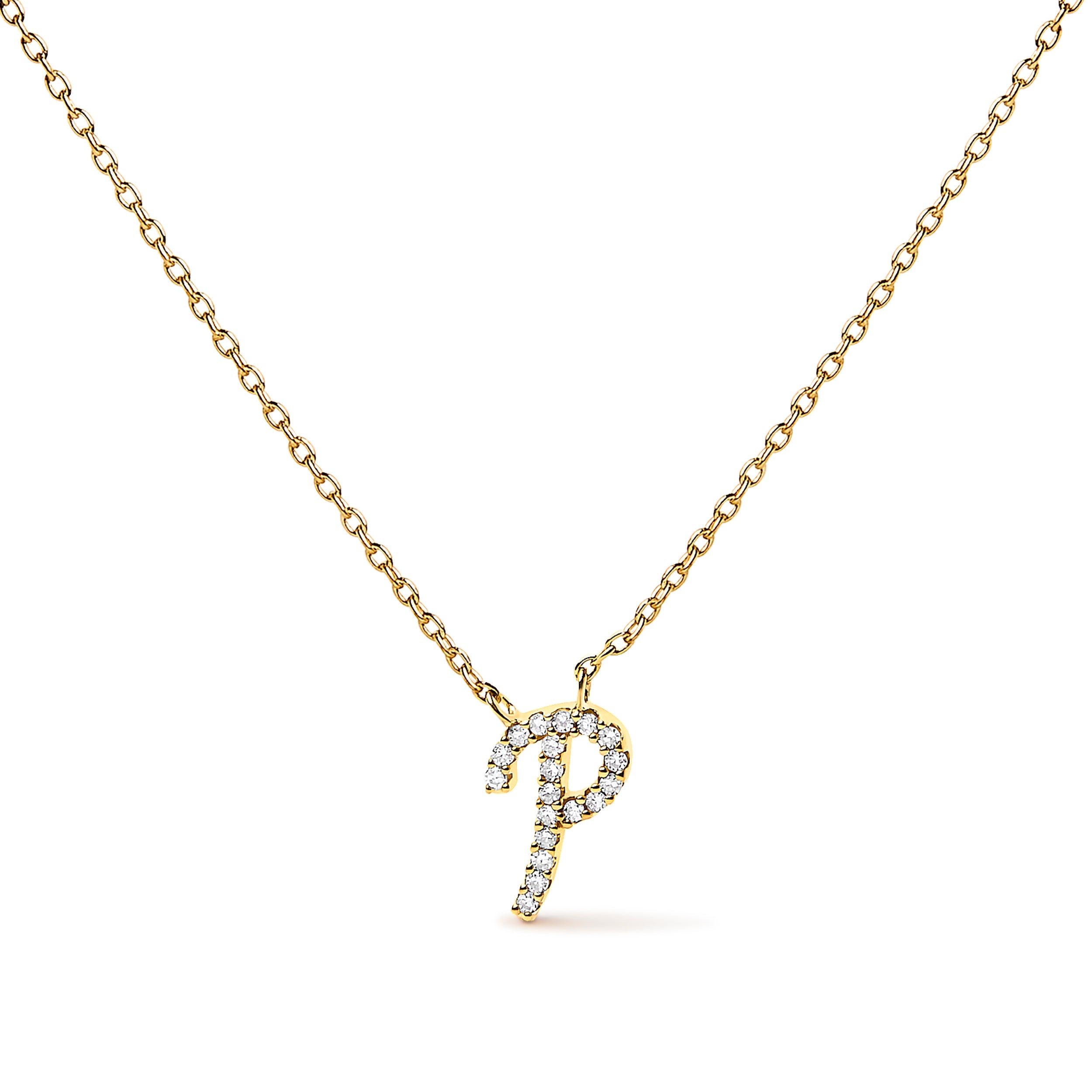 14K White Gold Diamond Accent "A" Initial Script Style Pendant Necklace