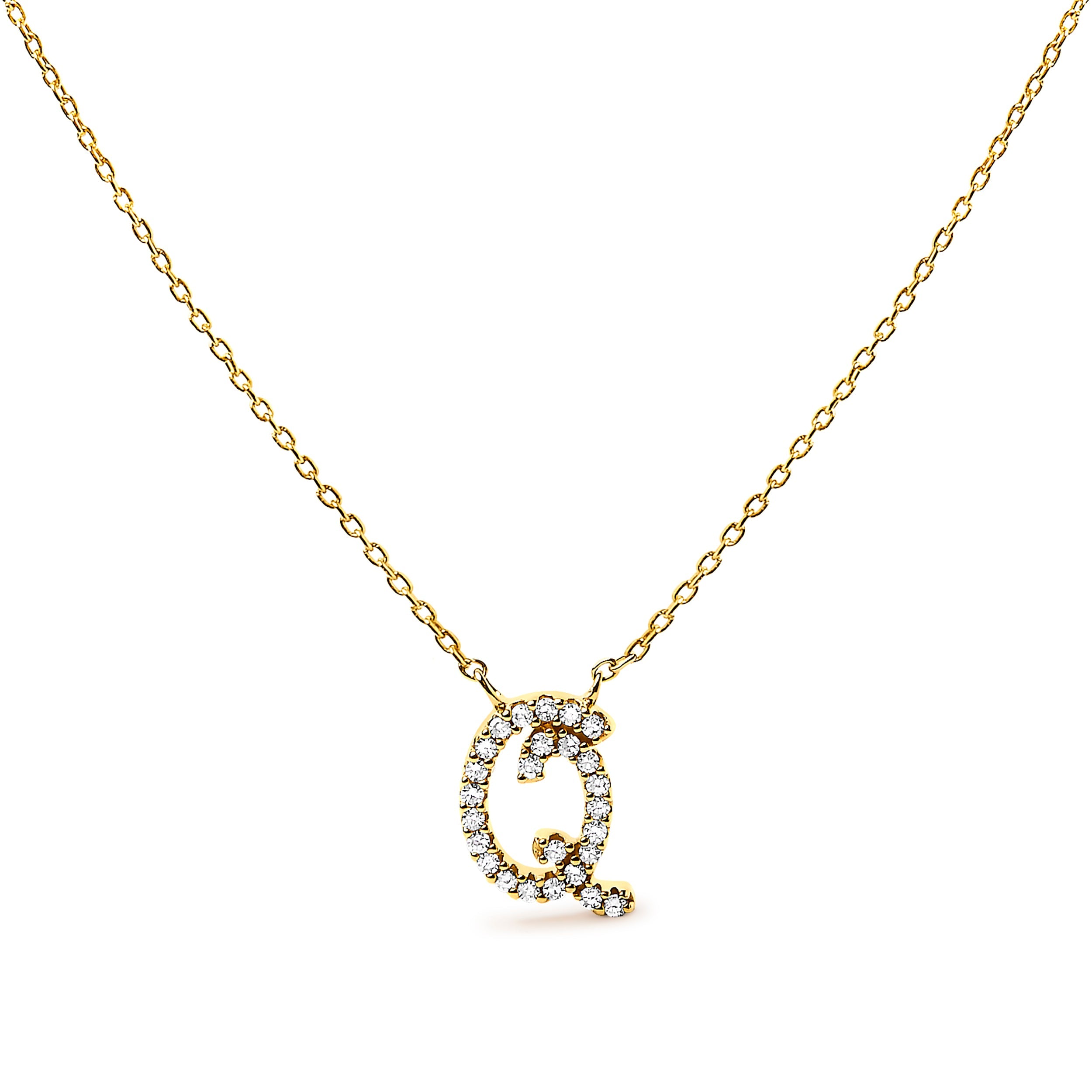 10K White Gold Diamond Accent "A" Initial Script Style Pendant Necklace