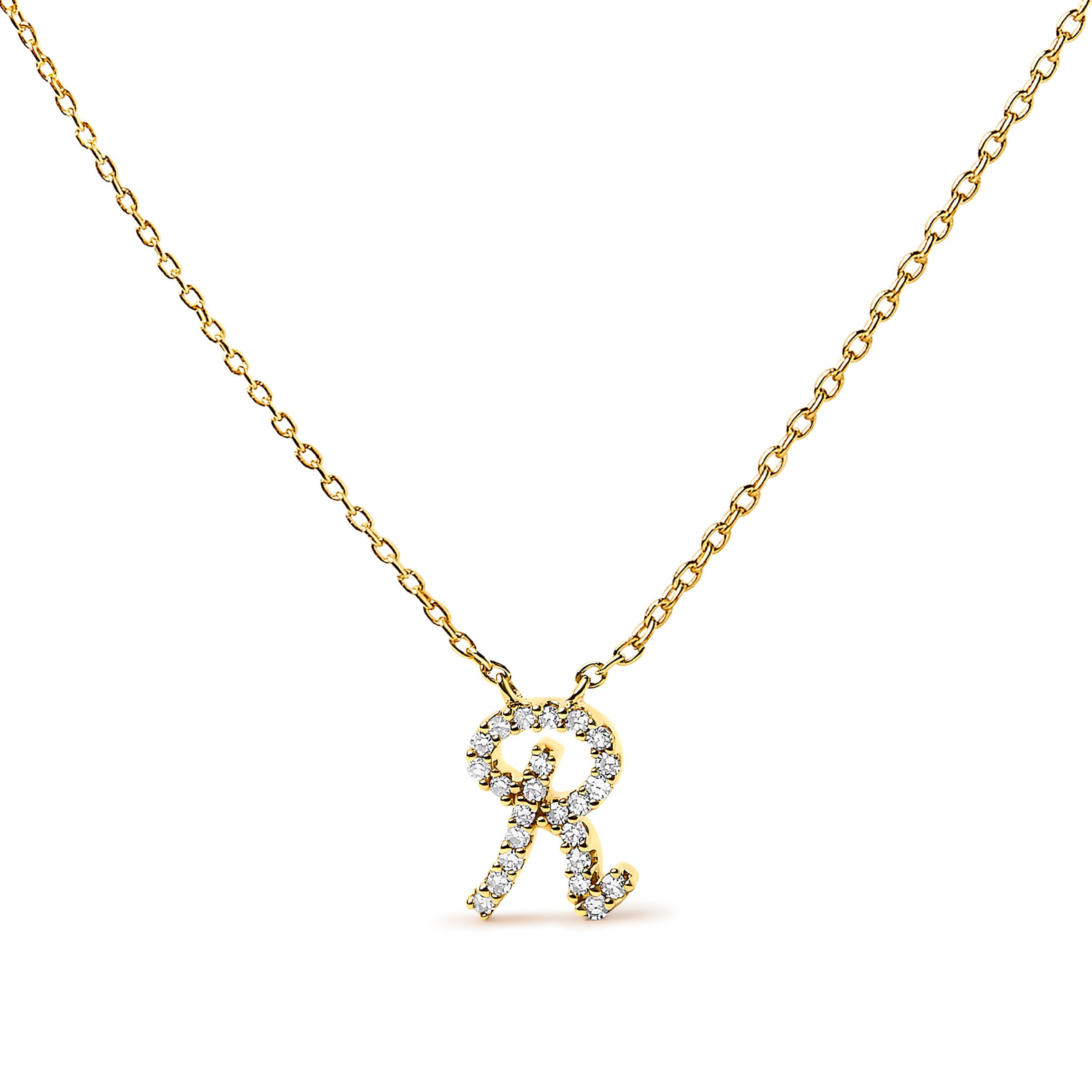 10K White Gold Diamond Accent "A" Initial Script Style Pendant Necklace