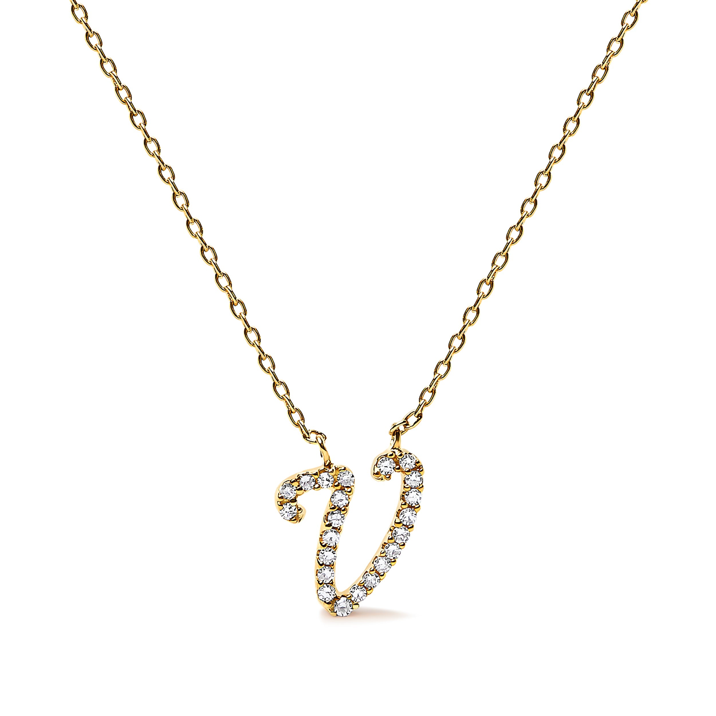 10K White Gold Diamond Accent "A" Initial Script Style Pendant Necklace