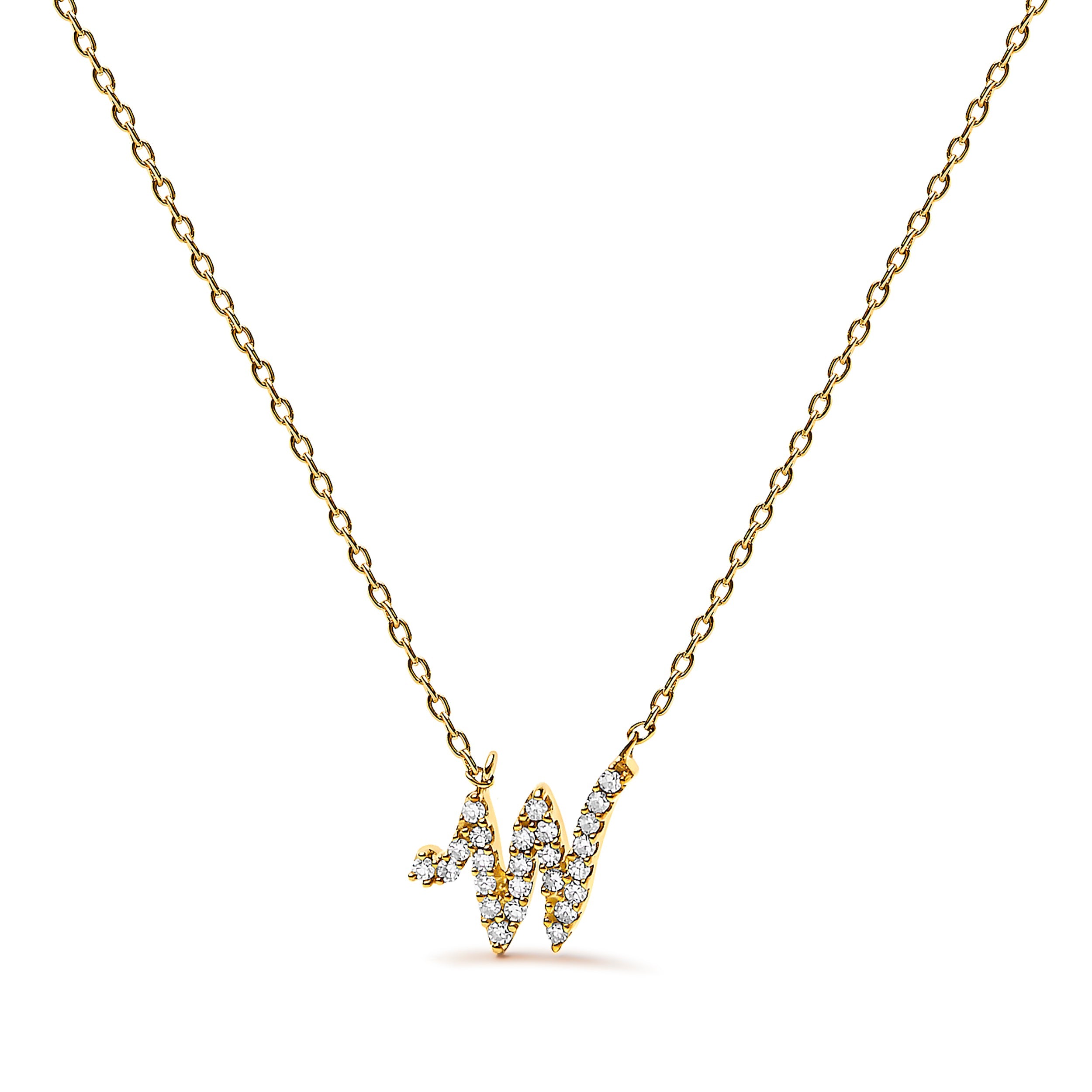 10K White Gold Diamond Accent "A" Initial Script Style Pendant Necklace